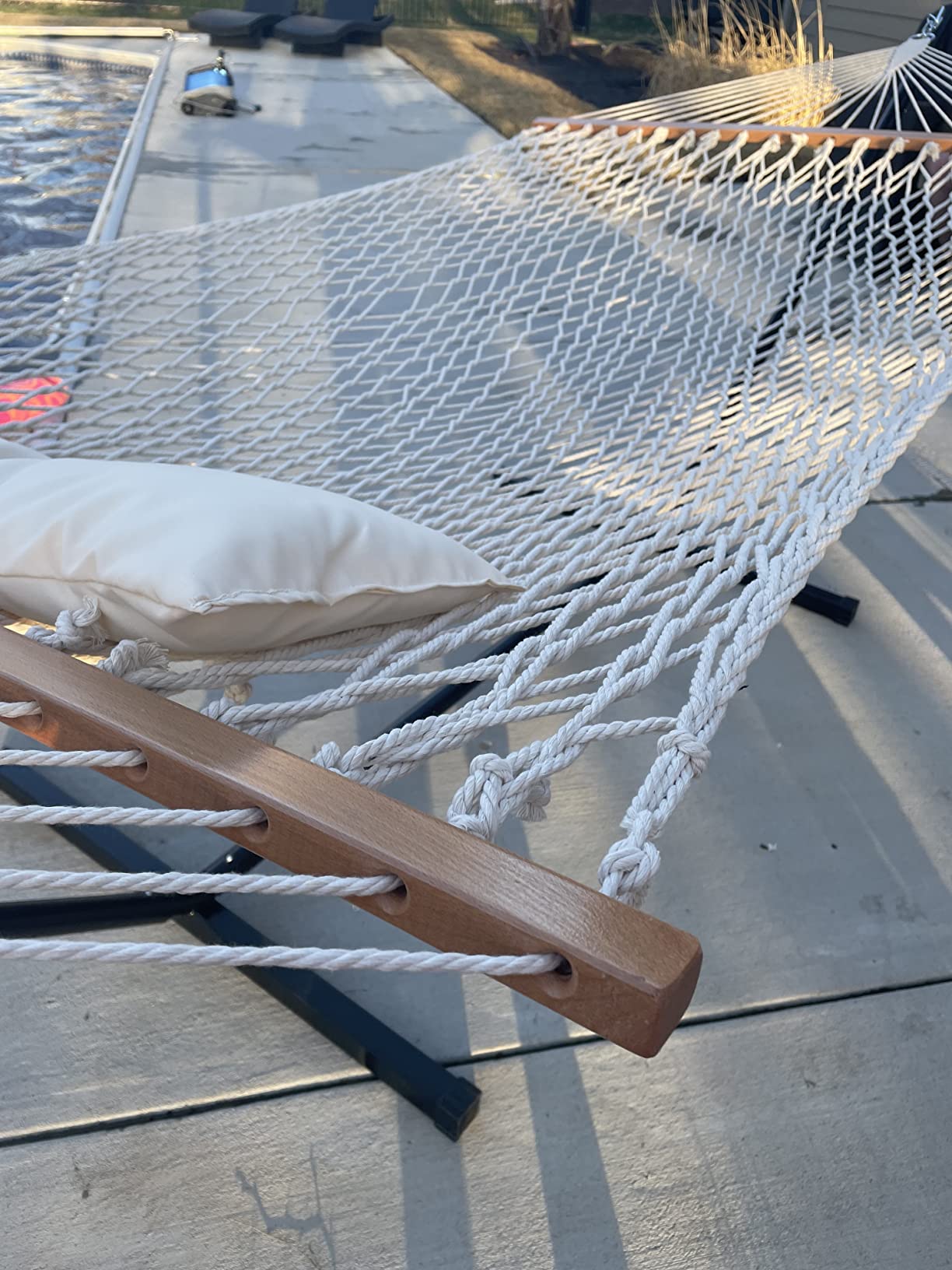 SUNCREAT Double Outdoor Hammock with Stand, Carrying Bag, Two Person Cotton Rope Hammock with Polyester Pad, Dark Gray customer photo 2