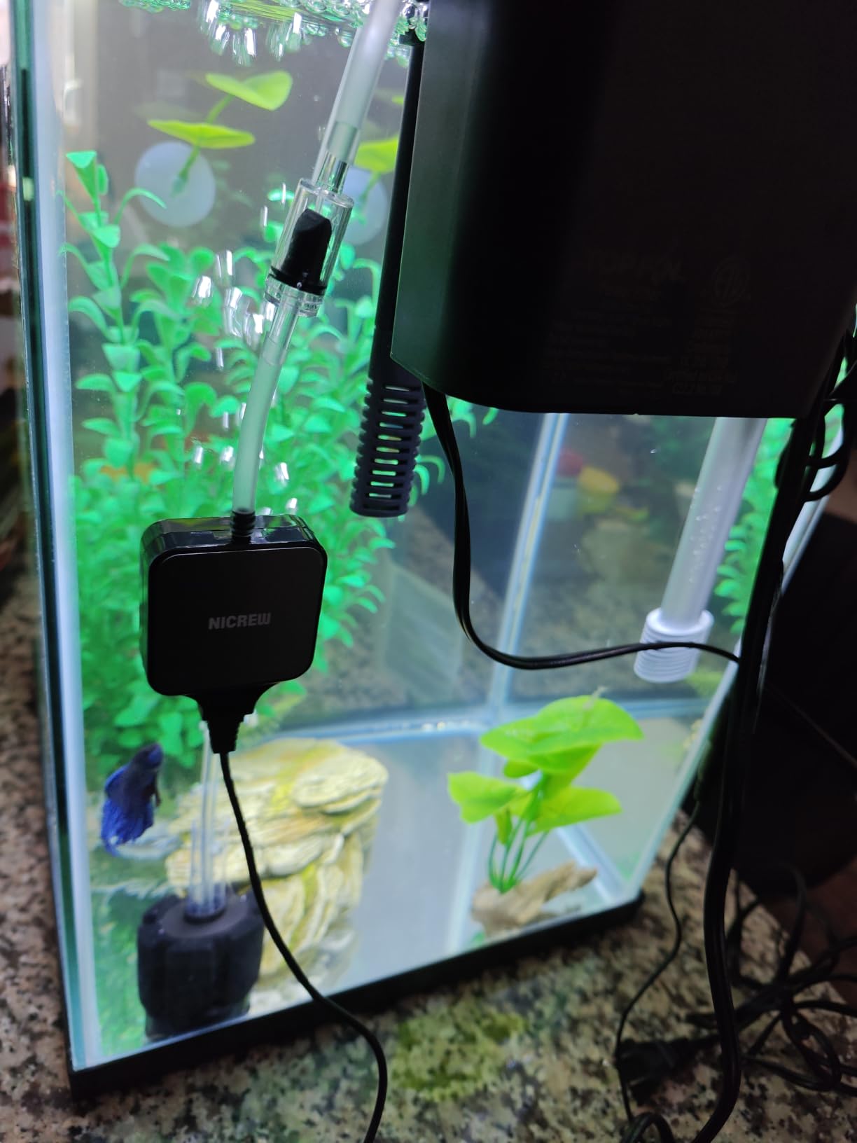 NICREW Nano Silent Aquarium Air Pump Black, Aquarium Aerator with Accessories for Up to 10 Gallon Fish Tank, Super Quiet, 0.3 L/min, 1.5 Watts customer photo 1