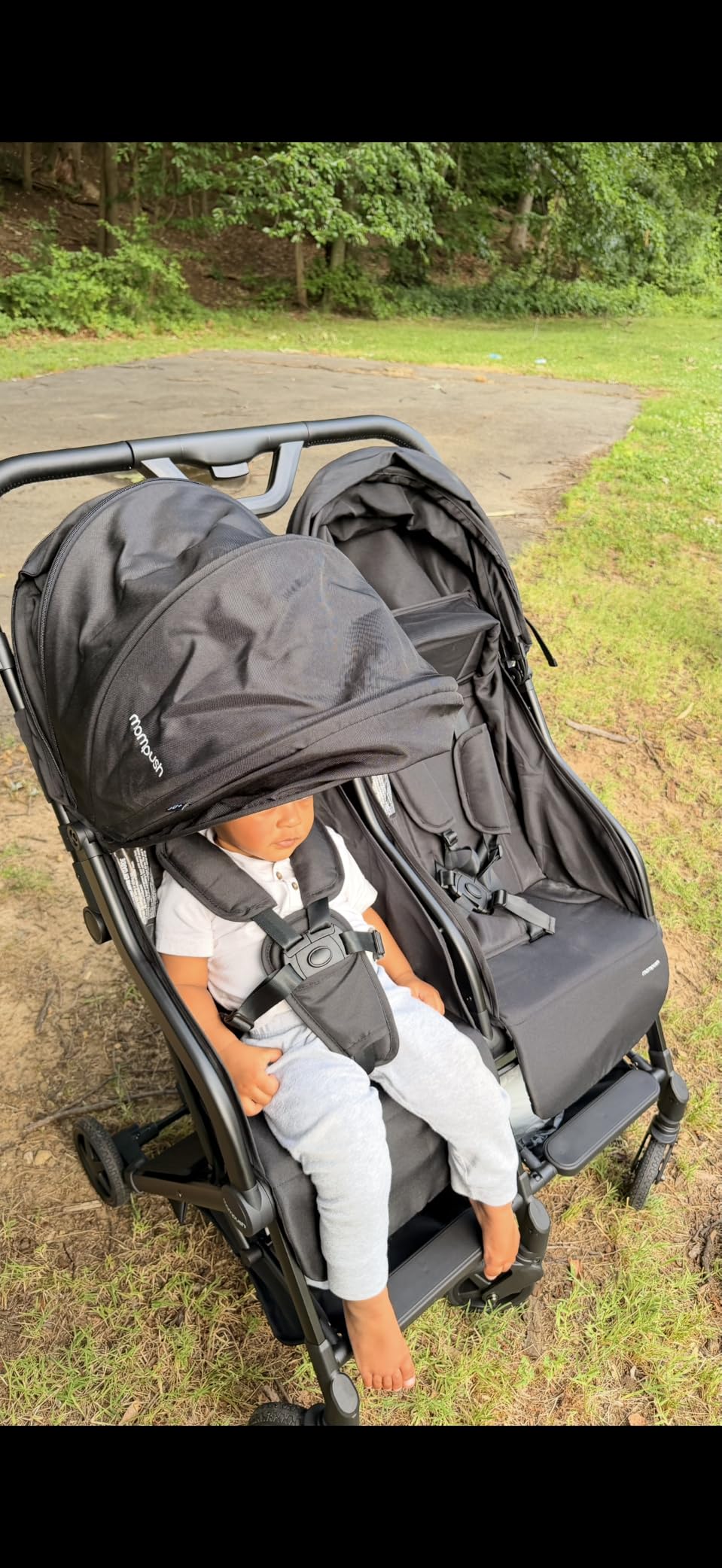 Mompush Lithe Double Stroller, Lightweight Side by Side, Infant & Toddler | 25 lbs design, 30-inch width fits doorways, one-step fold, independent recline, UPF50+ canopy, all-wheel suspension customer photo 1