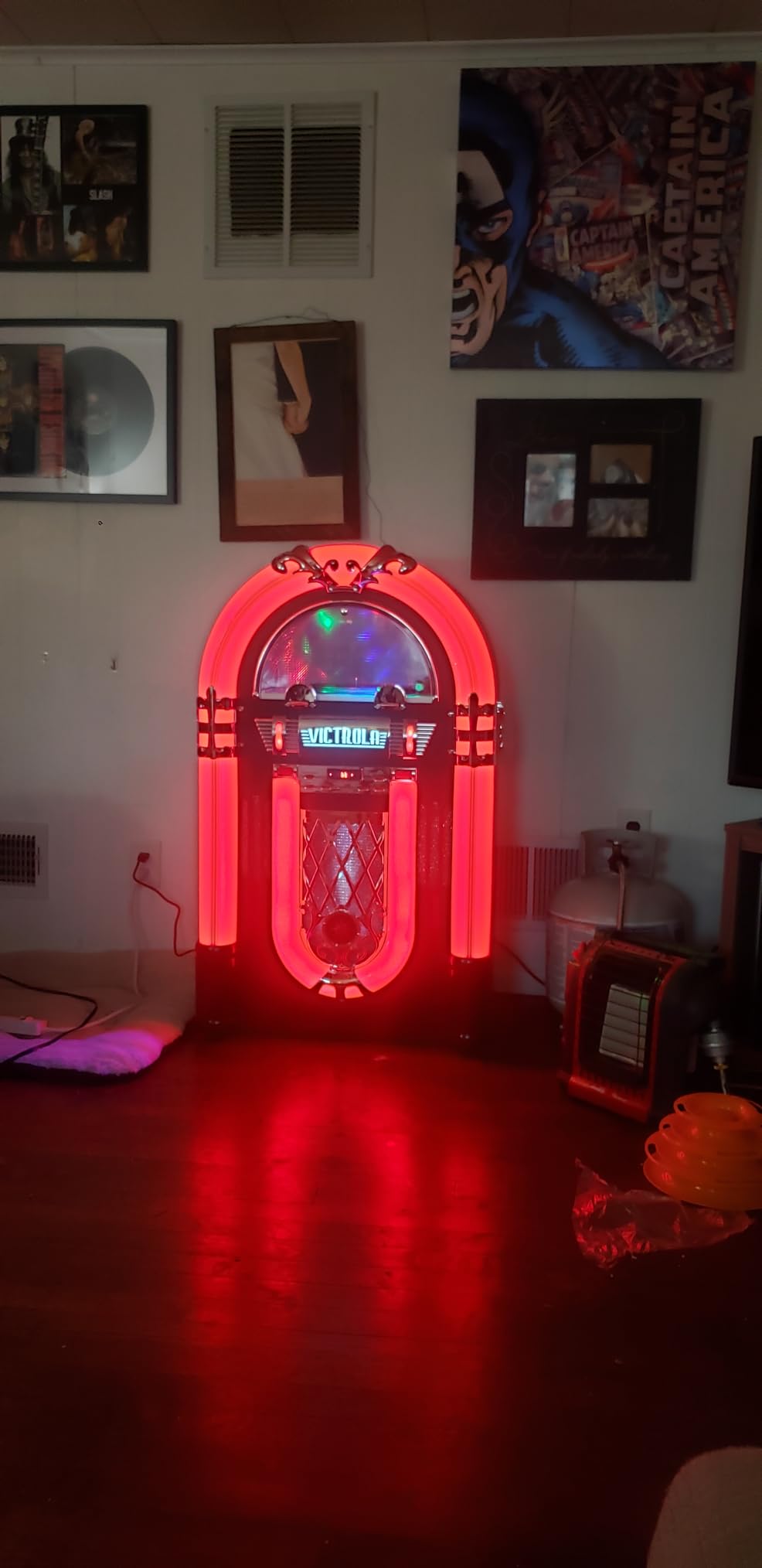 Victrola Mayfield Full-Size Jukebox Bluetooth Record Player Black Ash Full-size 1950s jukebox 3-speed turntable FM radio Bluetooth streaming stereo speakers and subwoofer LED lights remote customer photo 1