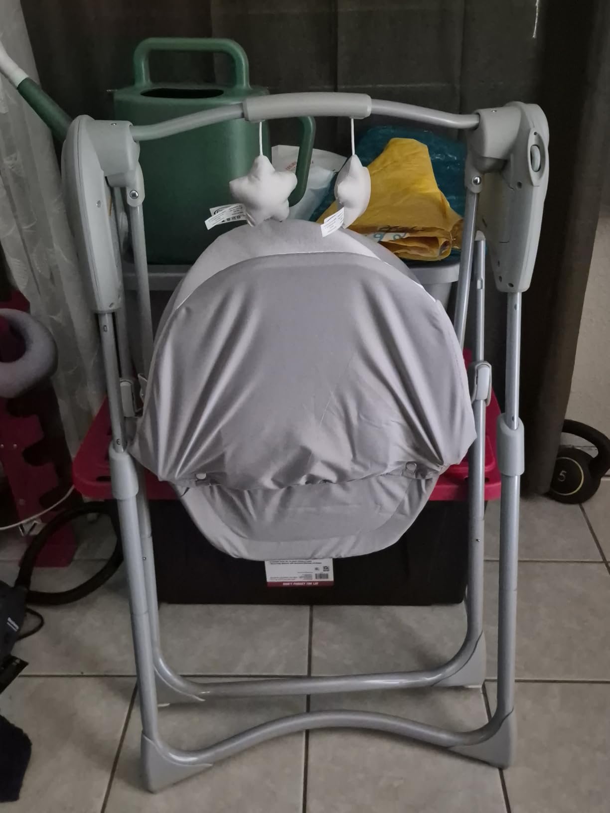 Graco Slim Spaces Compact Baby Swing, Space Saving Portable Baby Swing with Height Adjustable Legs & Soft Toys, Reign customer photo 1