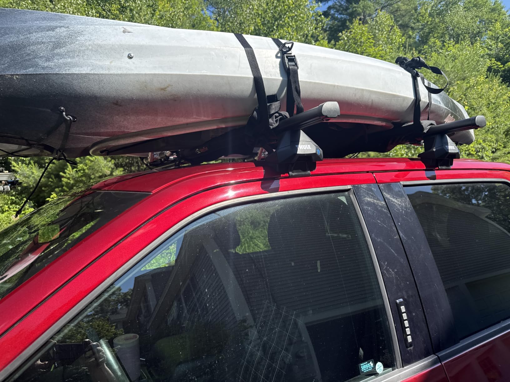 Kayak Car Roof Rack Pad for Kayak Surfboard SUP Canoe Soft Roof Rack Pads | Universal soft roof rack for kayak surfboard Include 4 Tie Down Straps,4 Tie Down Rope,4 Quick Loop Strap,Storage Bag customer photo 1