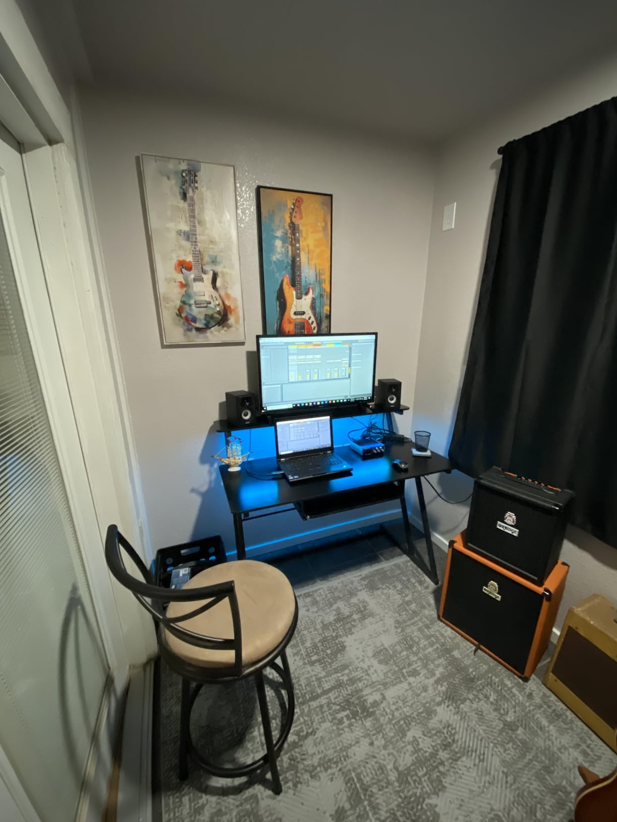 Armocity Music Studio Desk Production Workstation - Recording Studio Desk | for Producer, Audio Desk with Power Outlet and Keyboard Tray, Home Studio Table Desk with Monitor Platforms, 47