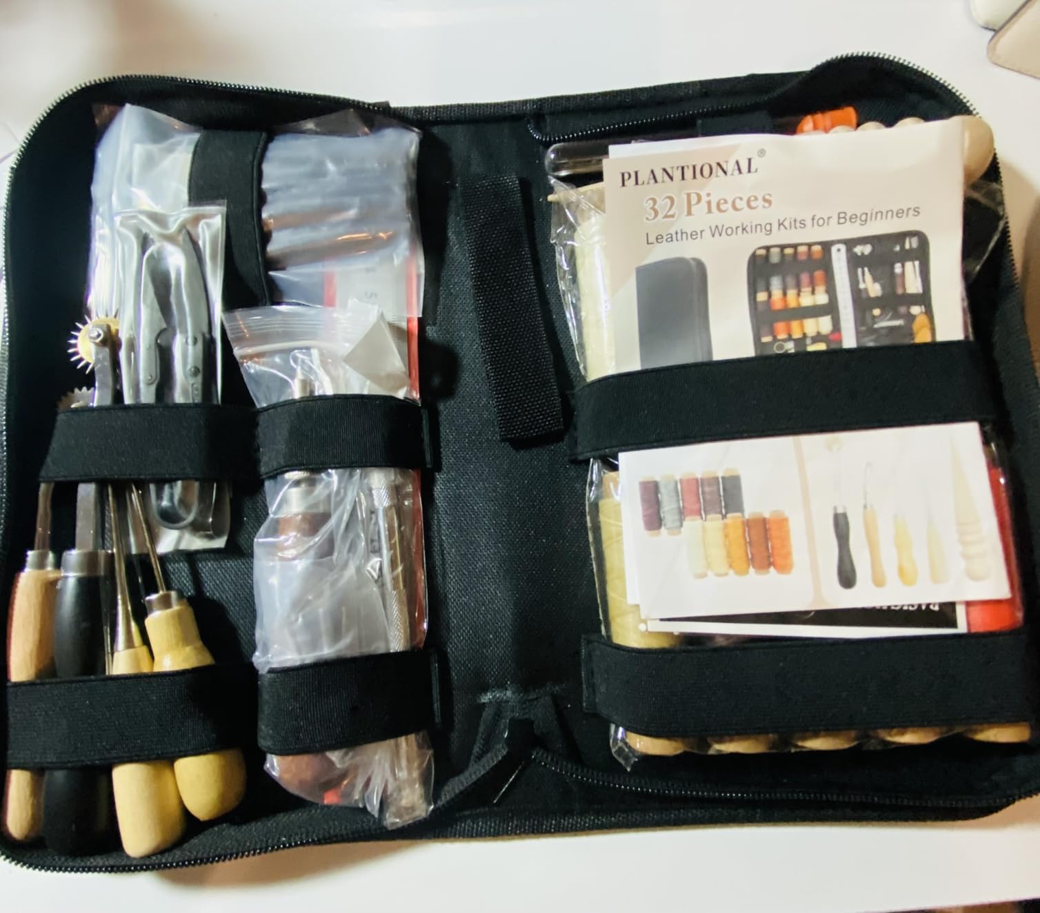 Leather Working Tools for Beginners: Professional Leather Tools with Punch | leather sewing kit with Waxed Thread Groover Awl Stitching Punch for Leathercraft Adults Gifts, Practical leather working kit customer photo 1