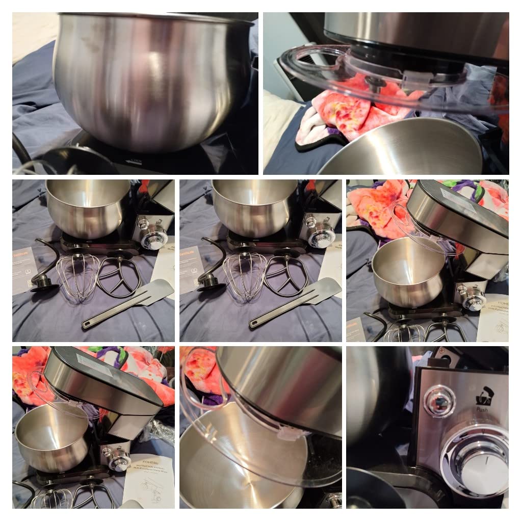 Stand Mixer FOHERE, 5.8 QT Stainless Steel Mixer with Dough Hook, Mixing Beater, Wire Whip, Dishwasher-safe, 6+P Speeds Tilt-Head Kitchen Dough Mixers for Cake, Electric Home Cooking Kitchen Mixer customer photo 2