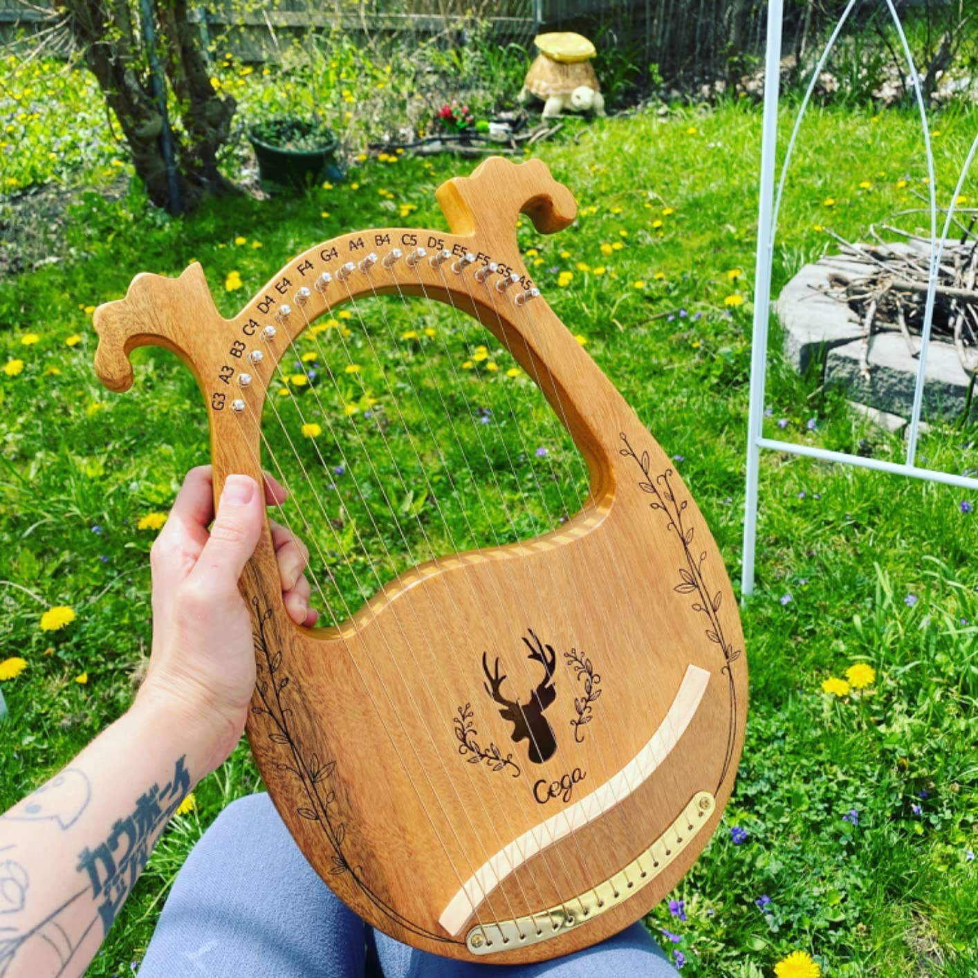 Lyre Harp, 16 Strings Mahogany Acoustic Lap Harp for Beginners | Extra Strings, Picks, Tuning Lever, Black Gig Bag, Beginner's Manual customer photo 1