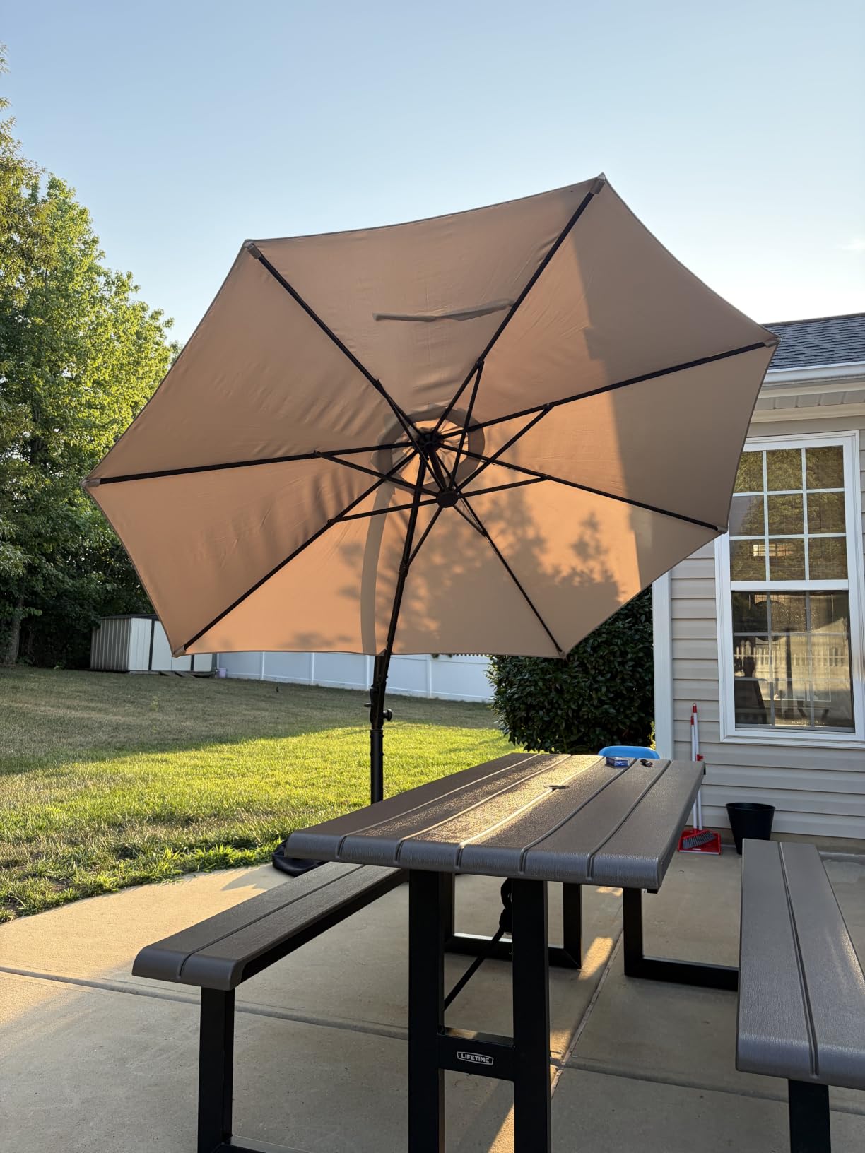 LAUSAINT HOME Outdoor Patio Umbrella with Base included, 11 FT Deluxe Curvy Cantilever Umbrella Heavy Duty Offset Hanging Umbrella with 360° Rotation for Market, Pool, Garden, Backyard, Deck (Beige) customer photo 2