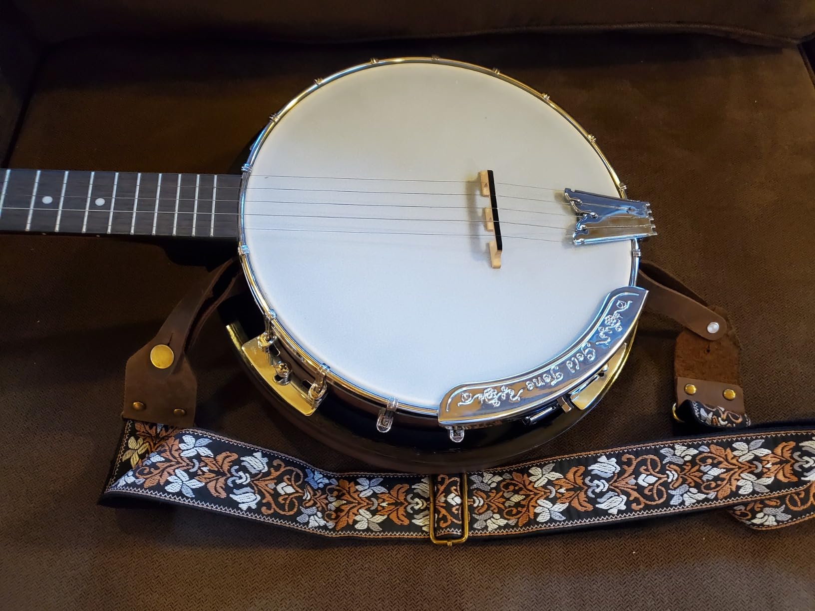 Nefelibata Guitar Strap, Jacquard Embroidery Cotton Guitar Straps with Crazy Horse Leather Ends customer photo 1