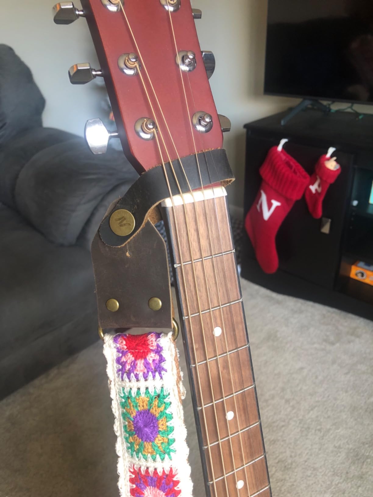 Nefelibata Guitar Strap, Jacquard Embroidery Cotton Guitar Straps with Crazy Horse Leather Ends customer photo 2