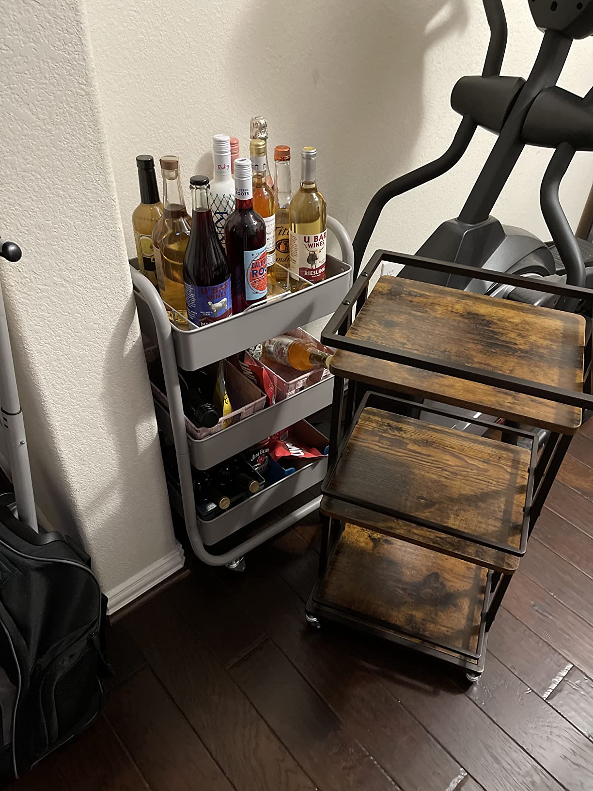 OKZEST 3-Tier Bar Cart for Home, Mini Rolling Liquor Cabinet & Serving Cart | Small alcohol coffee bar cart for party, Holds wine, liquor, beverage, glassware, shaker, coffee supplies, Rustic farmhouse customer photo 2