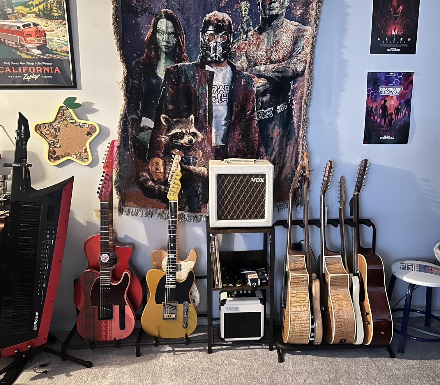 Bikoney Guitar Stand Floor for Multiple Guitars with Amp Stand - Guitar Rack for 4 Adjustable Guitar Holder, Vinyl Storage Shelf & Record Player Table, Fit Acoustic, Electric, Bass, Ukulele customer photo 2