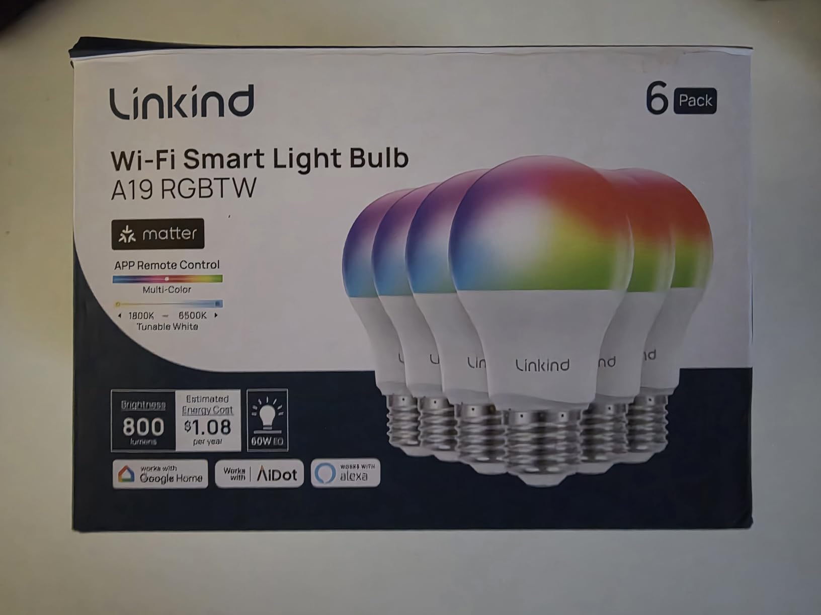 Linkind Matter Smart Light Bulbs, Work with Apple Home, Alexa, Siri, Google | Matter-enabled Direct Connect, LED Color Changing Light Bulbs, Mood Lighting, Music Sync, A19 E26 60W 800LM 2.4G WiFi, 6 Pack customer photo 2
