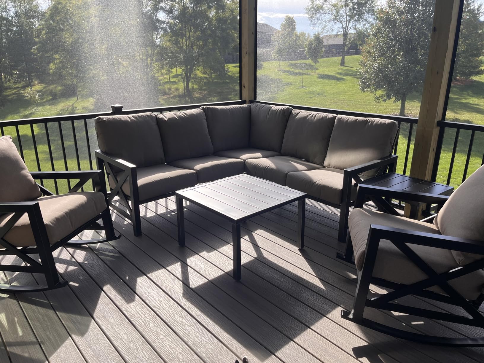 NATURAL EXPRESSIONS 6 Pieces Patio Furniture Sets, Metal Outdoor Sectional Furniture L Shape Patio Conversation Sets,Highback Frame,Metal Table,Large Waterproof Cover, 6.5
