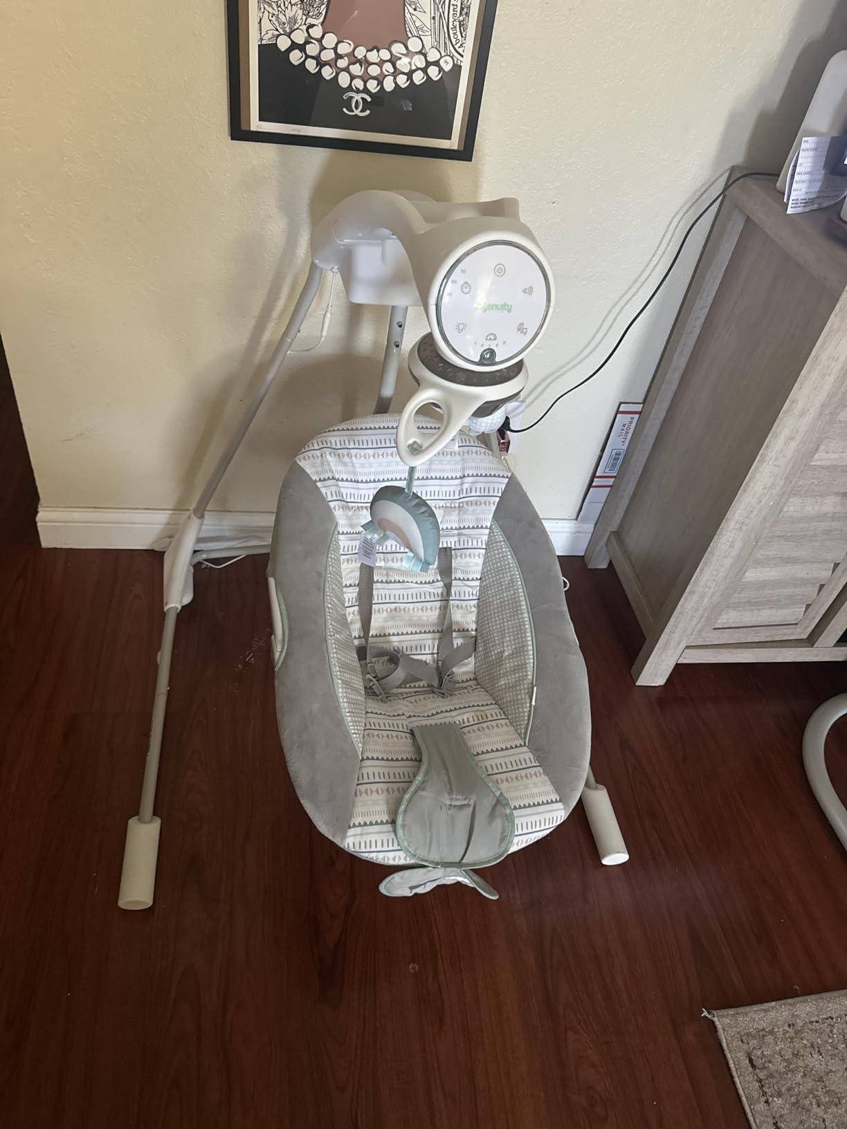 Ingenuity InLighten 5-Speed Baby Swing - Swivel Infant Seat, 5 Point Safety Harness, Nature Sounds, Lights - Nally Owl customer photo 1