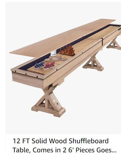 12 FT Solid Wood Shuffleboard Table, Comes in 2 7' Pieces Goes Around Stairs & Hallways customer photo 2
