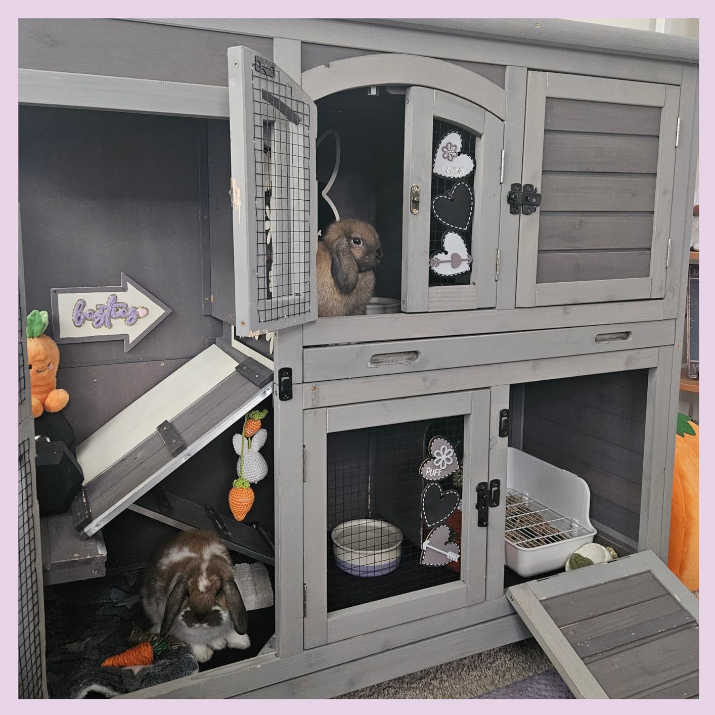 Aivituvin Rabbit Hutch Bunny Cage with Double House and Run Indoor Outdoor Guinea Pig House with Deeper No Leak Trays and Wheels customer photo 1