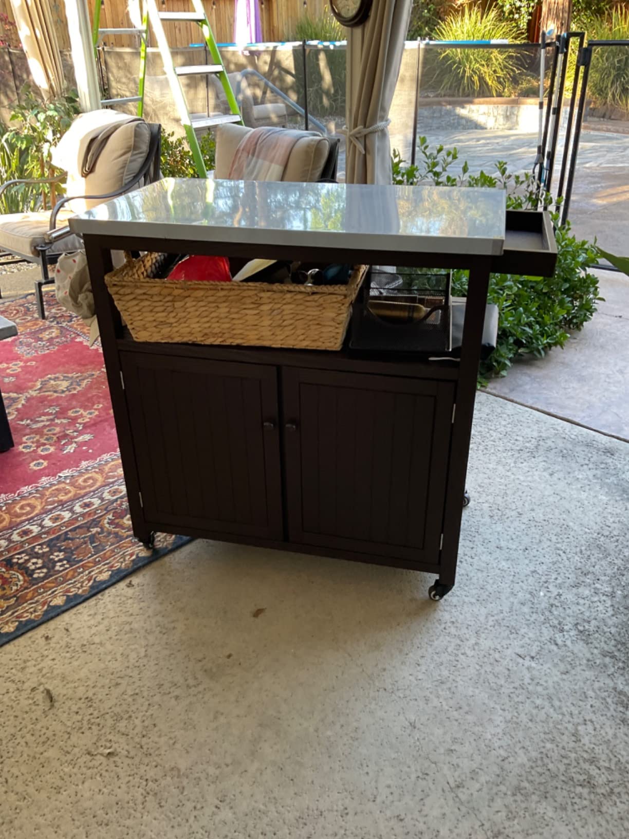 GDLF Outdoor Storage Cabinet, Wood Grill Table with Stainless Top, Brown | Wood Construction, Enclosed Storage Cabinet, Propane Tank Space, BBQ Prep Station, Waterproof Cover, Rolling Wheels customer photo 2