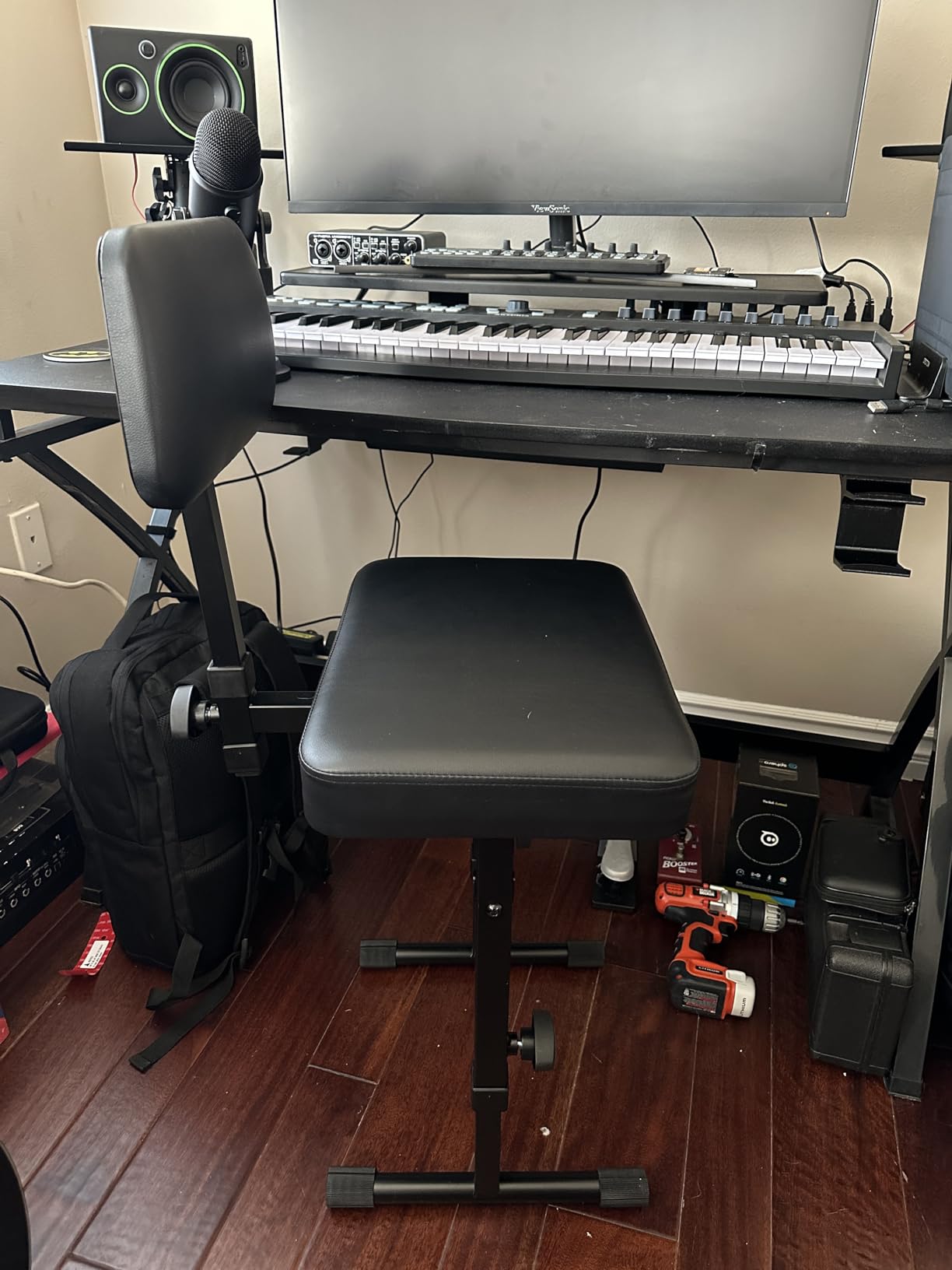 Liquid Stands Piano Bench Adjustable Stool - Music Keyboard Bench with Backrest Seat for Piano Keyboard Stand with Black Padded Cushion for Musicians Piano Stool Chair customer photo 2
