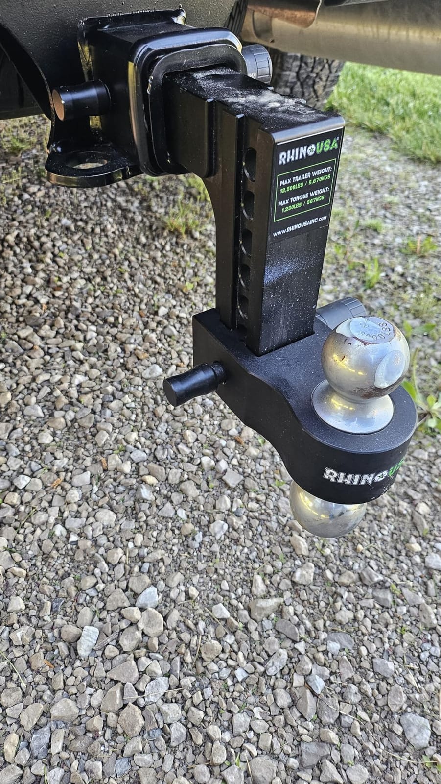 Rhino USA Adjustable Trailer Hitch (2in Receiver) - 6in Drop/Rise | 12,500lbs GTW, Heavy Duty Aluminum. Weatherproof Double Anti-Theft Locking Hitch Pins Included for Towing. Silver customer photo 2