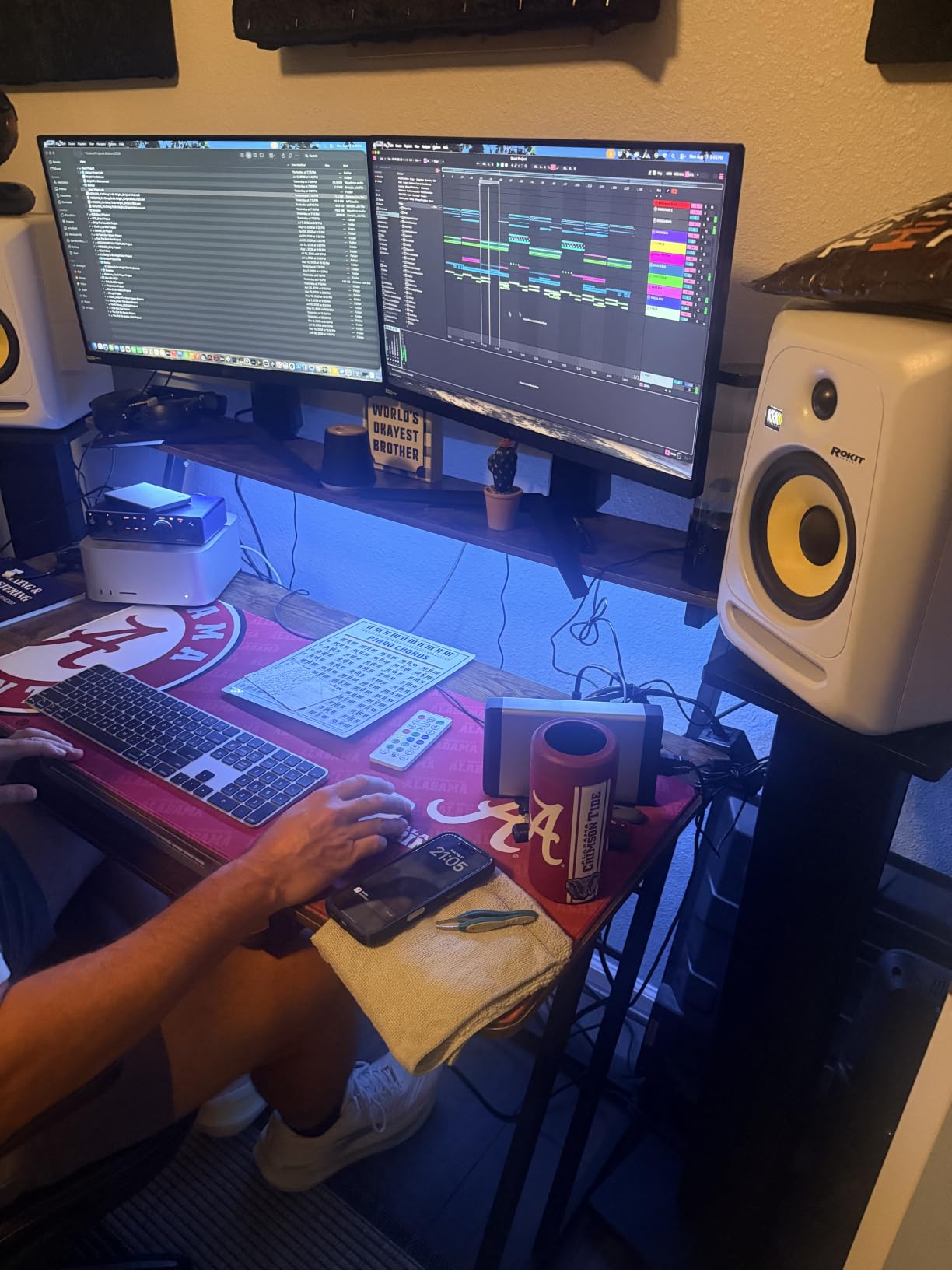 Armocity Music Studio Desk Production Workstation - Recording Studio Desk | for Producer, Audio Desk with LED Lights, Power Outlet and Keyboard Tray, Home Studio Table Desk, 47