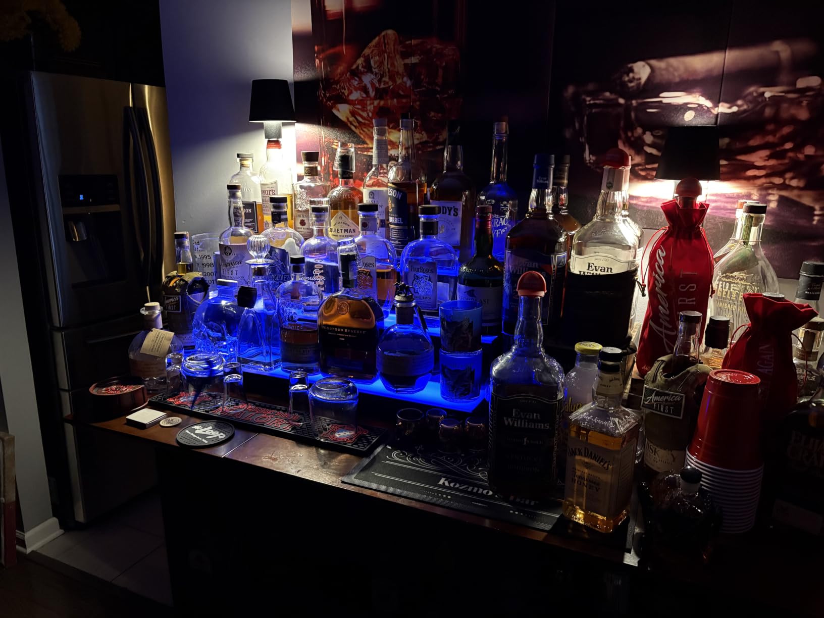 VEVOR LED Lighted Liquor Bottle Display, 3 Tiers 30 Inches, Supports USB, Illuminated Home Bar Shelf with RF Remote & App Control 7 Static Colors 1-4 H Timing, Acrylic Lighted Shelf for 24 Bottles customer photo 1