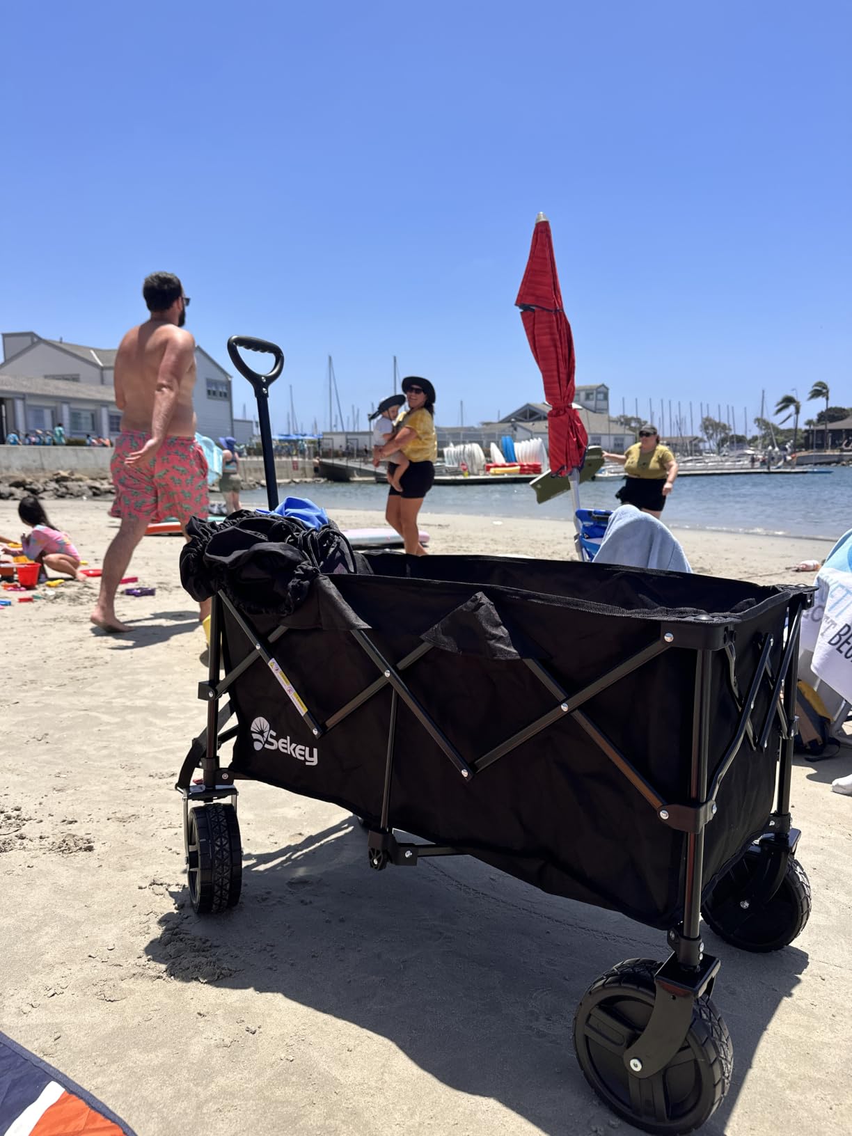 Sekey 220L Wagons Carts Foldable with Big All-Terrian Beach Wheels, Collapsible Heavy DutyWagon with Cup Holders, Extra Large Folding Wagon,Foldable Wagon for Camping, Garden, Sports.Blue&Gray customer photo 1