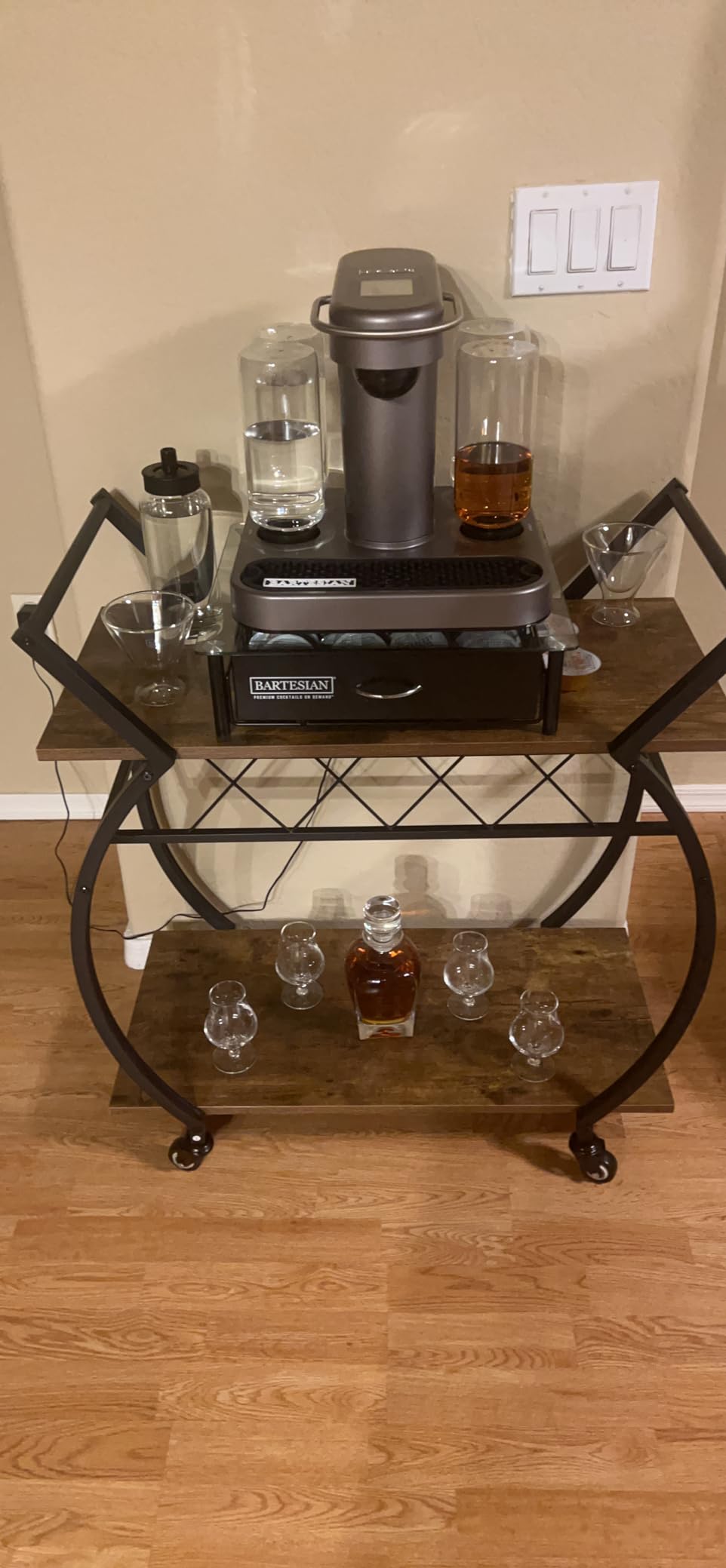 LVB Black Bar Cart with Wheels, Industrial Wine Cart with Storage for Home | Modern Bar Cart with Wine Rack, Beverage Rolling Kitchen Serving Cart, Wooden Microwave Drink Liquor Cart for Dining Room customer photo 1