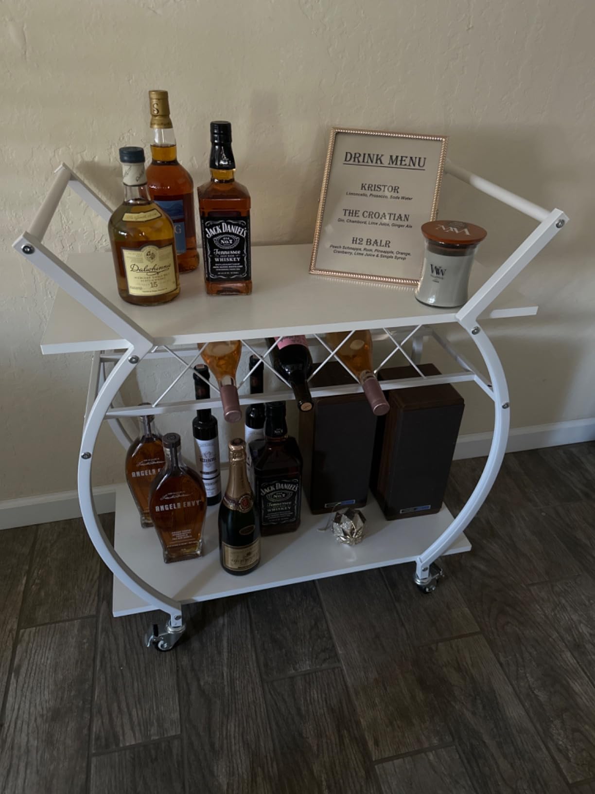 LVB Black Bar Cart with Wheels, Industrial Wine Cart with Storage for Home | Modern Bar Cart with Wine Rack, Beverage Rolling Kitchen Serving Cart, Wooden Microwave Drink Liquor Cart for Dining Room customer photo 2