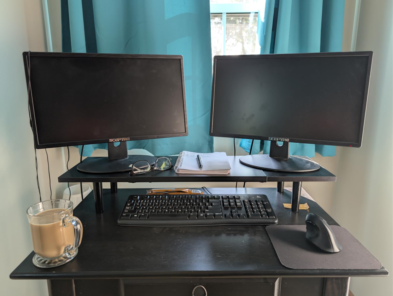 Across-Star Dual-Monitor-Stand-Riser-For-Desk Adjustable Length 32-40 Inch, Large Desktop Computer Monitor Riser For 2 Screens, Desk Shelf Organizer Riser Stand For Computer/Laptop/PC/Printer/TV Black customer photo 1