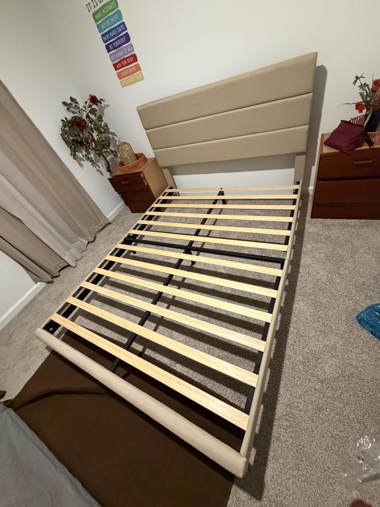 Allewie Queen Size Platform Bed Frame with Fabric Upholstered Headboard | Wooden Slats Support, Fully Upholstered Mattress Foundation, No Box Spring Needed, Easy Assembly, Noise-Free, Beige customer photo 1