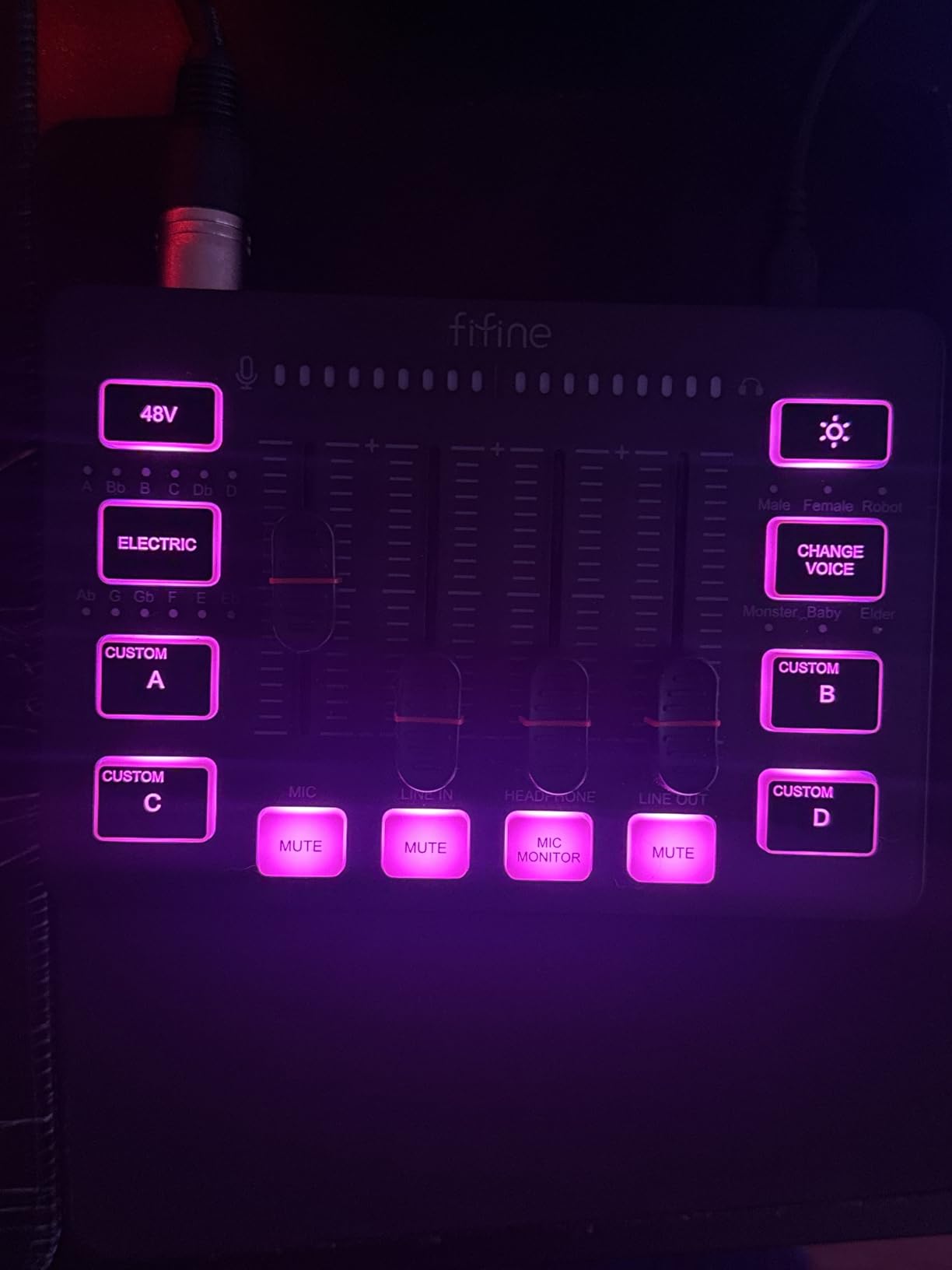 FIFINE Gaming Audio Mixer, Streaming RGB PC Mixer with XLR Microphone Interface, Individual Control, Volume Fader, Mute Button, 48V Phantom Power, for Podcast/Recording/Vocal/Game Voice-AmpliGame SC3 | USB PnP For PC,Mute Button,XLR Preamp,RGB,Voice change,48V Phantom Power,Monitoring,Podcast,Recording,Vocal,Streaming customer photo 1
