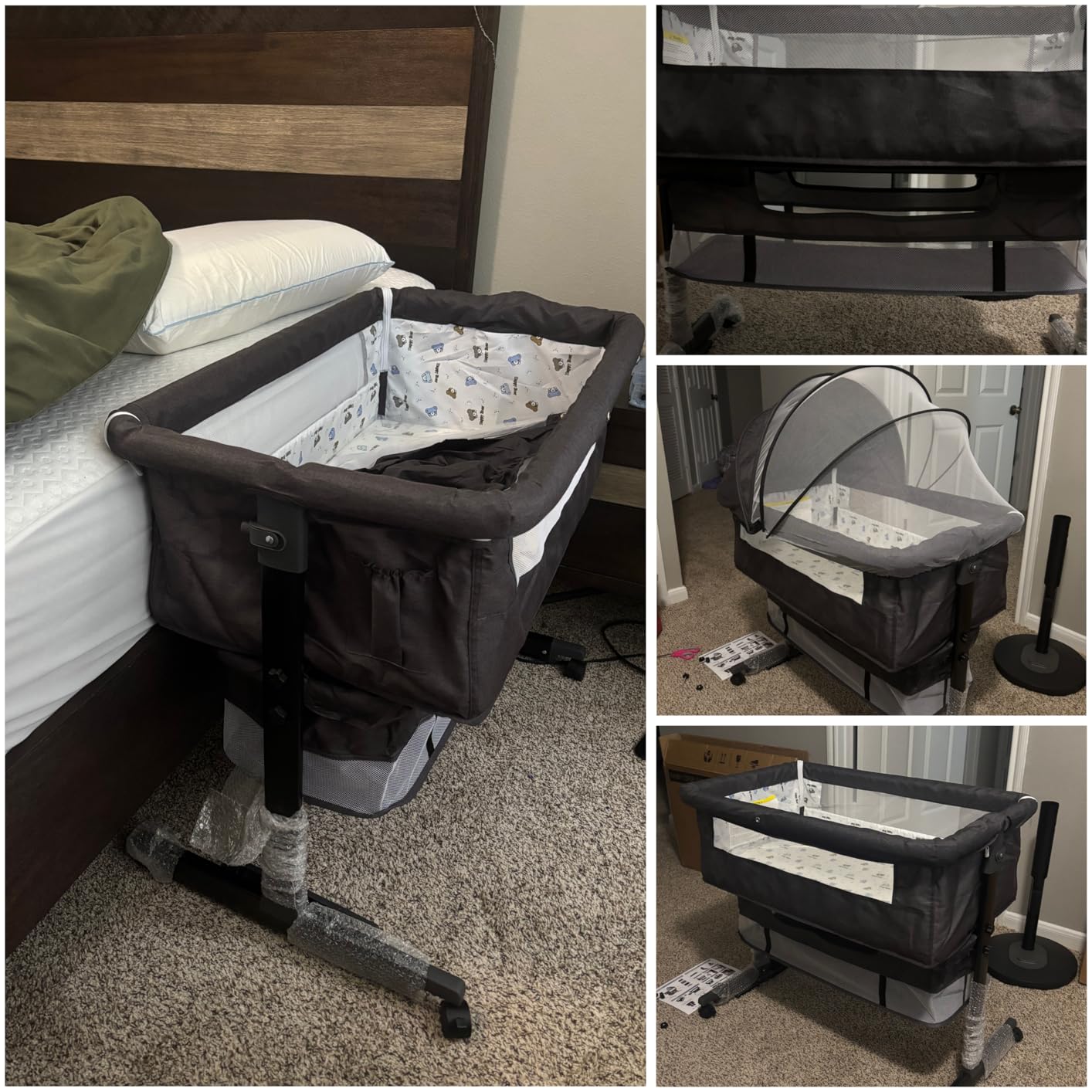 YADAQE Baby Cradle, Freestanding Bedside Bassinet, 3-in-1 Convertible Bassinet with 360 Swivel Wheels, 2026 New Model Adjustable, Easy-Fold Portable Neutral Baby Newborn Bassinet (Dark Gray) customer photo 1