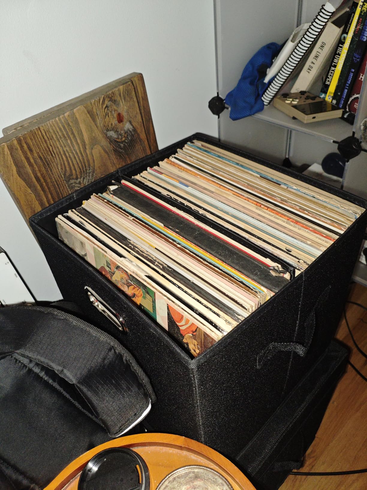Sturdy Vinyl Record Storage Box - Album Storage Holds up 50+ Single Record | LP Storage Organizer Crate With Lid, Decorative Moving Box For Records, Solutions to Protect Your Precious Collection Black customer photo 1