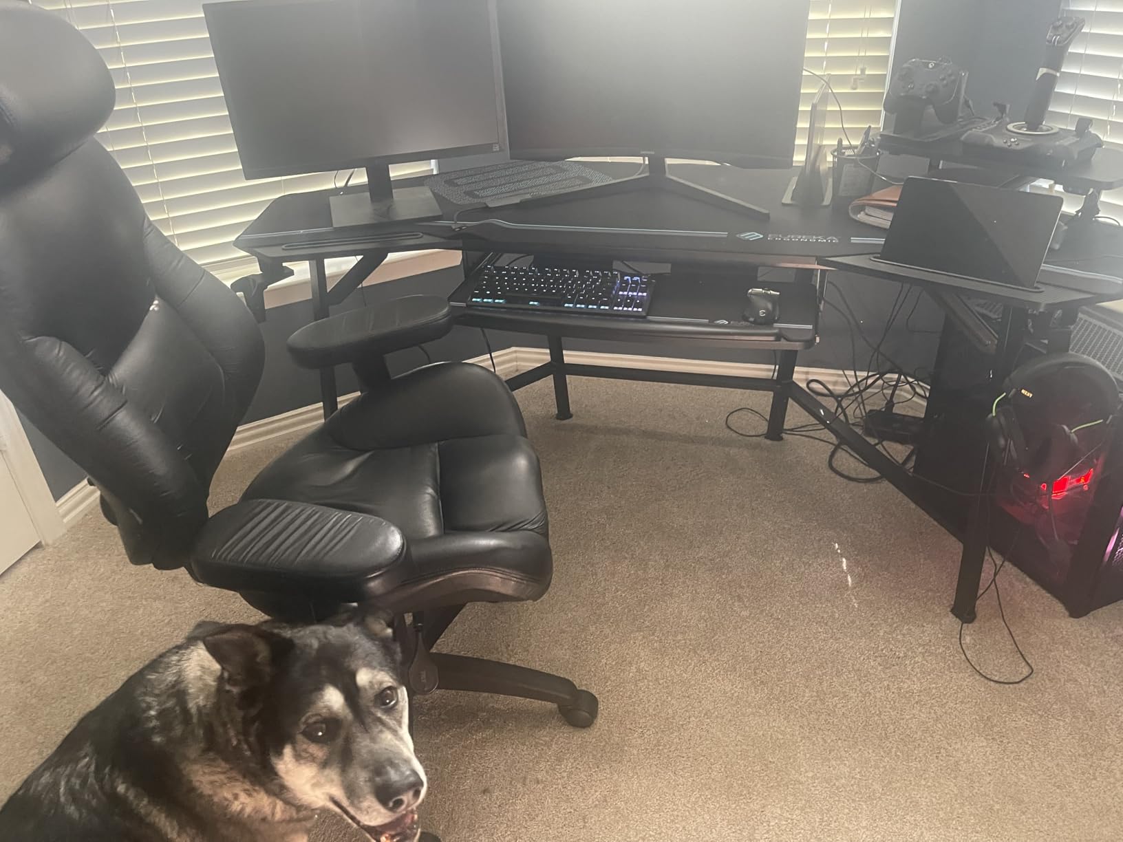 EUREKA ERGONOMIC Gaming Desk Wing Shaped Keyboard Tray 72 Inch Walnut | LED monitor stand with dual headphone hooks and cup holder, built for gaming, streaming, and studio setups customer photo 1