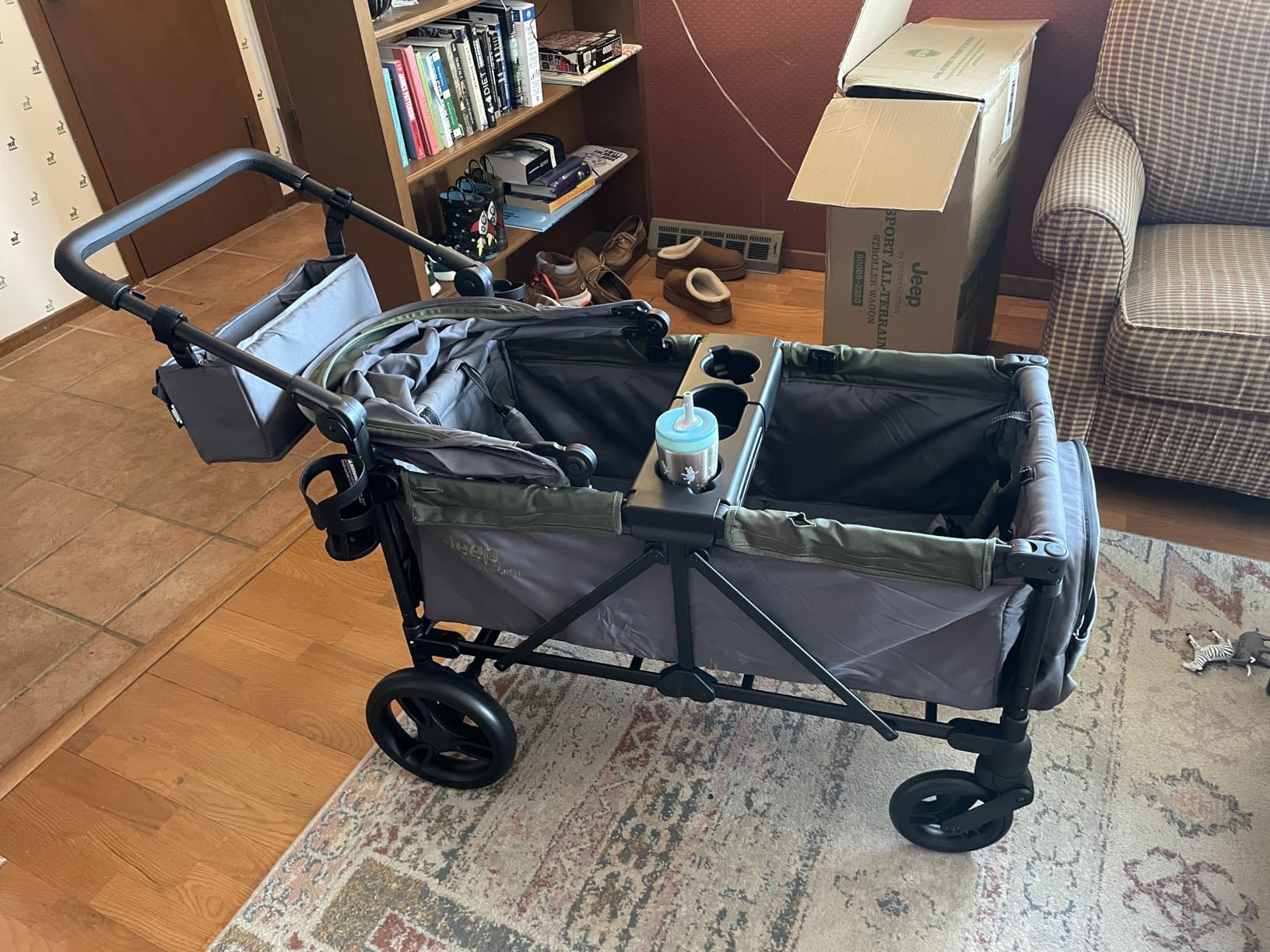 Jeep Sport All-Terrain Stroller Wagon by Delta Children - Includes Canopy, Parent Organizer, Adjustable Handlebar, Snack Tray & Cup Holders, Grey/Olive Green customer photo 2