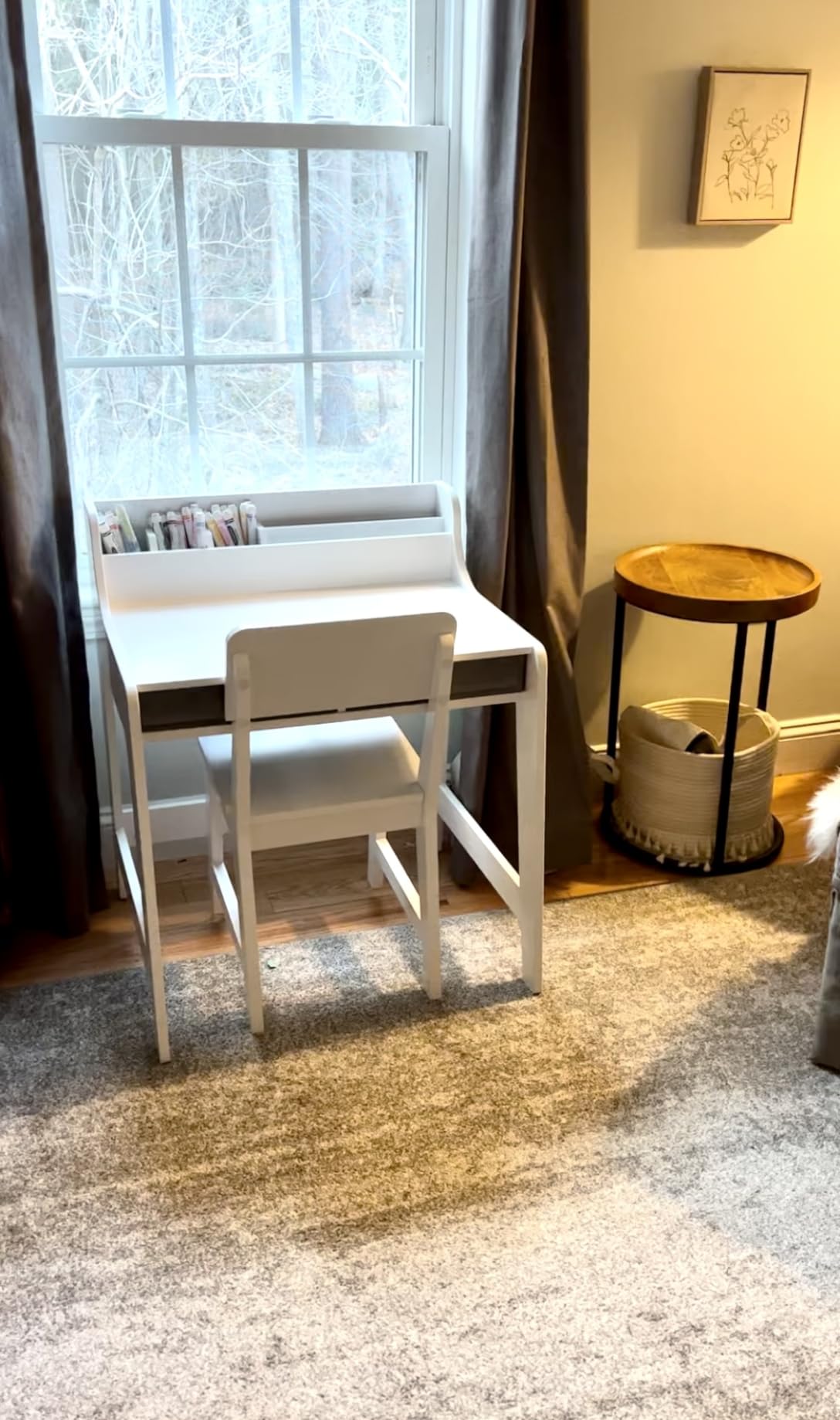 UTEX Wooden Kids Desk and Chair Set with 2 Fabrics Drawers for Study Room | Kids Study Desk with Stand-up Organizer, Solid Wood Legs, Ergonomic Chair, Water-based Paint customer photo 1