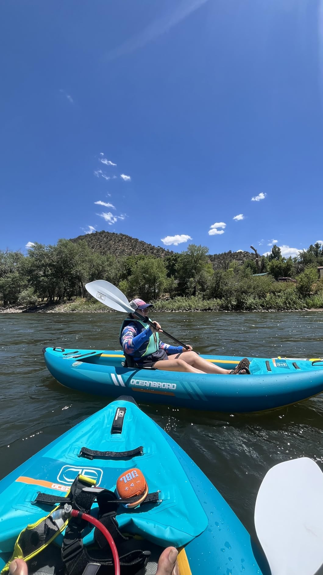 OCEANBROAD Inflatable Sit-in Kayak(NO HIN), 1 Person/2 Person Touring Kayak | Drop-Stitch Floor, 10.5ft/13.7ft, Single/Tandem, Blow Up Kayak for Adults with Paddle, Kayak Seat, Pedal, Hand Pump, Bag customer photo 2