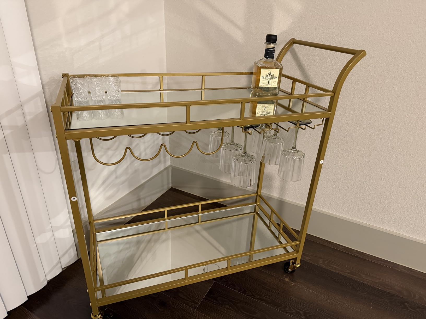 VASAGLE Bar Cart with 2 Mirrored Shelves, Wine Holders, Glass Holders | Home Bar Serving Cart, Wine Cart, for Kitchen, Dining Room, Gold, 15 x 26 x 35.4 inches, ULRC092A62 customer photo 2