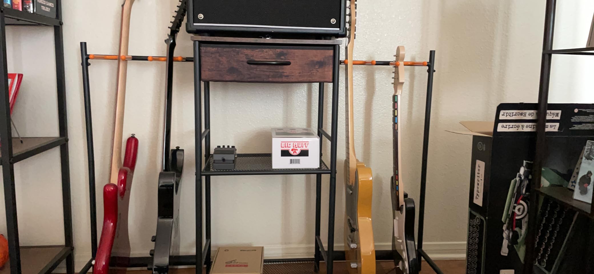 4 Tier Adjustable Multi Electric Guitar Stand for Home Music Studio with Amp Holders & Cloth Drawer customer photo 1
