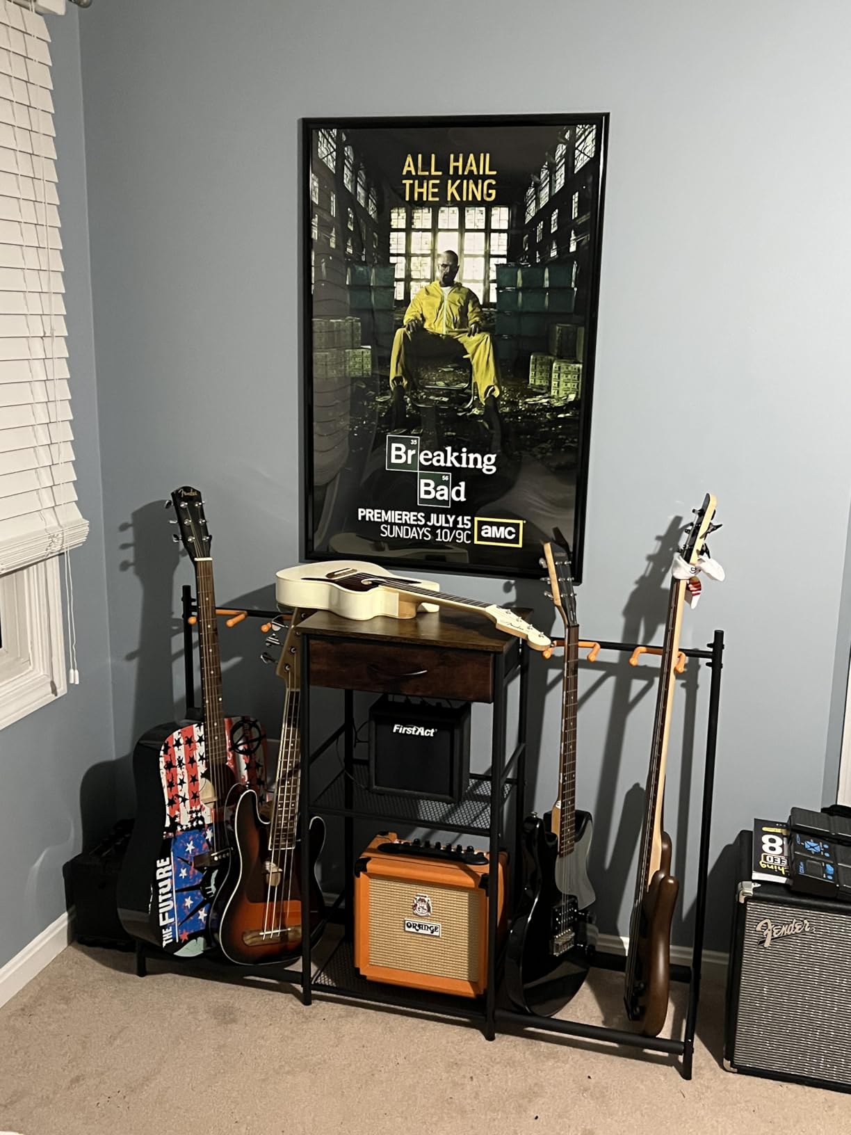 4 Tier Adjustable Multi Electric Guitar Stand for Home Music Studio with Amp Holders & Cloth Drawer customer photo 2