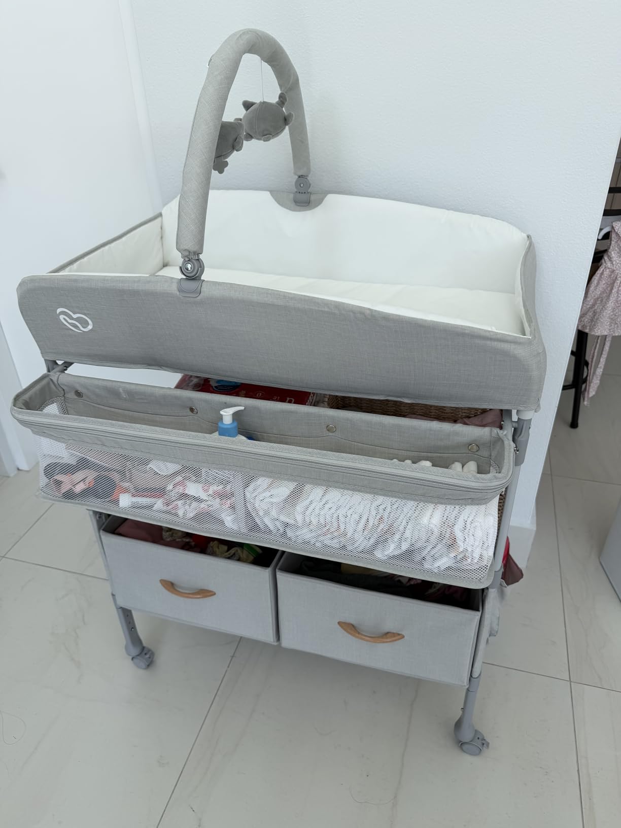 BabyBond Portable Baby Changing Table with 2 Storage Baskets (Beige) customer photo 2