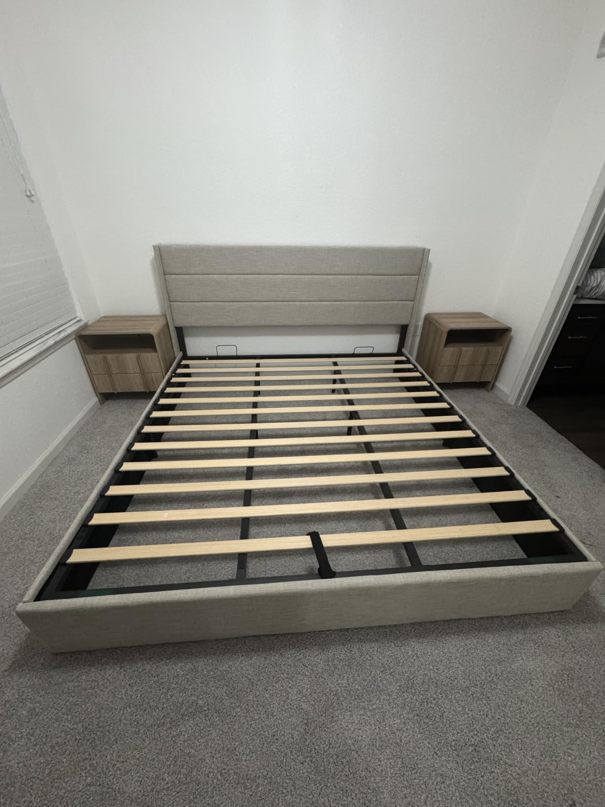 Allewie Queen Size Lift Up Hydraulic Storage Bed Frame Light Beige | Modern Wingback Headboard, Hydraulic Support Storage, No Box Spring Needed customer photo 2