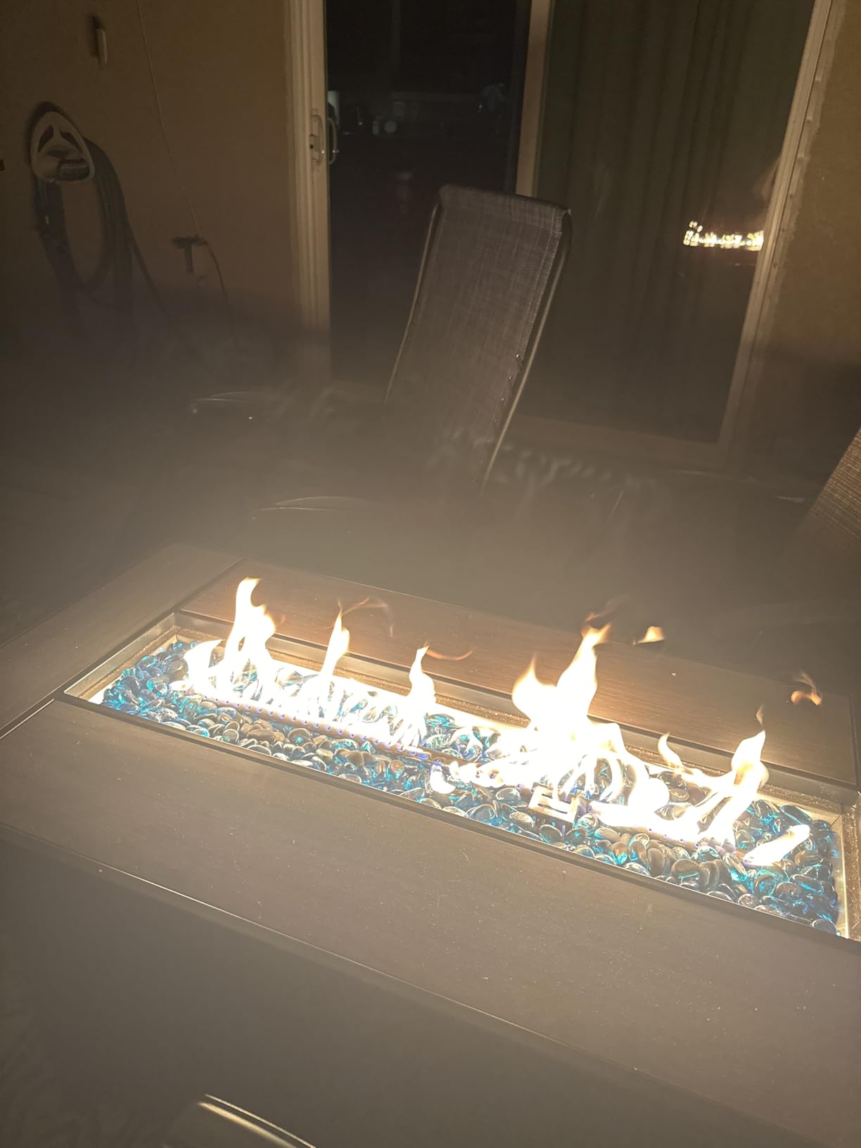 45 Inch Propane Fire Pit Table, 50,000 BTU Outdoor Gas Fire Pit for Patio & Backyard, 2-in-1 Firepit Dining Table with Glass Wind Guard, Blue Glass Rocks & Waterproof Cover customer photo 2