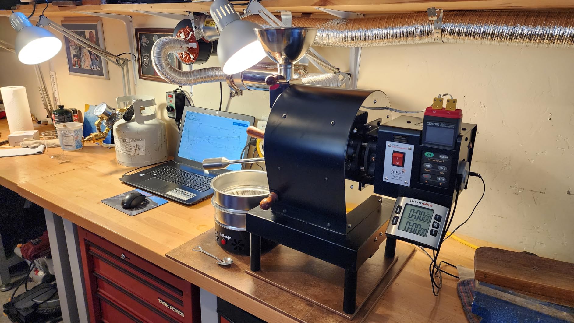 Kaldi Fortis Coffee Roaster with Accessories, 600g Batch, Gas burner is required. (Semi-Convective Type, Dual Data Logger Thermometer) customer photo 1