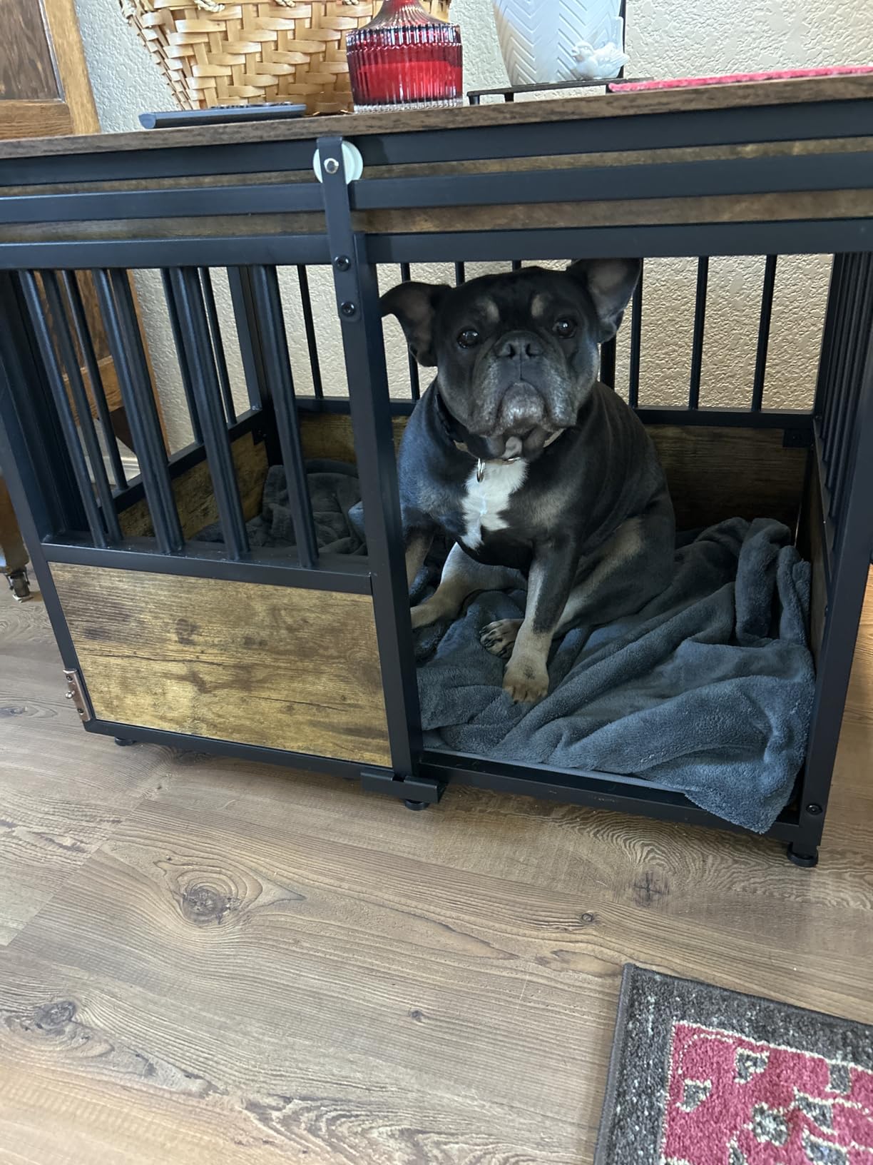 KOOPRO 32 Inch Dog Crate Furniture with Cushion for Large Medium Dogs | Wooden Heavy Duty Dog Kennel with Double Doors, Decorative Pet House Cage Side End Table Indoor, Sliding Door Chew-Resistant customer photo 1