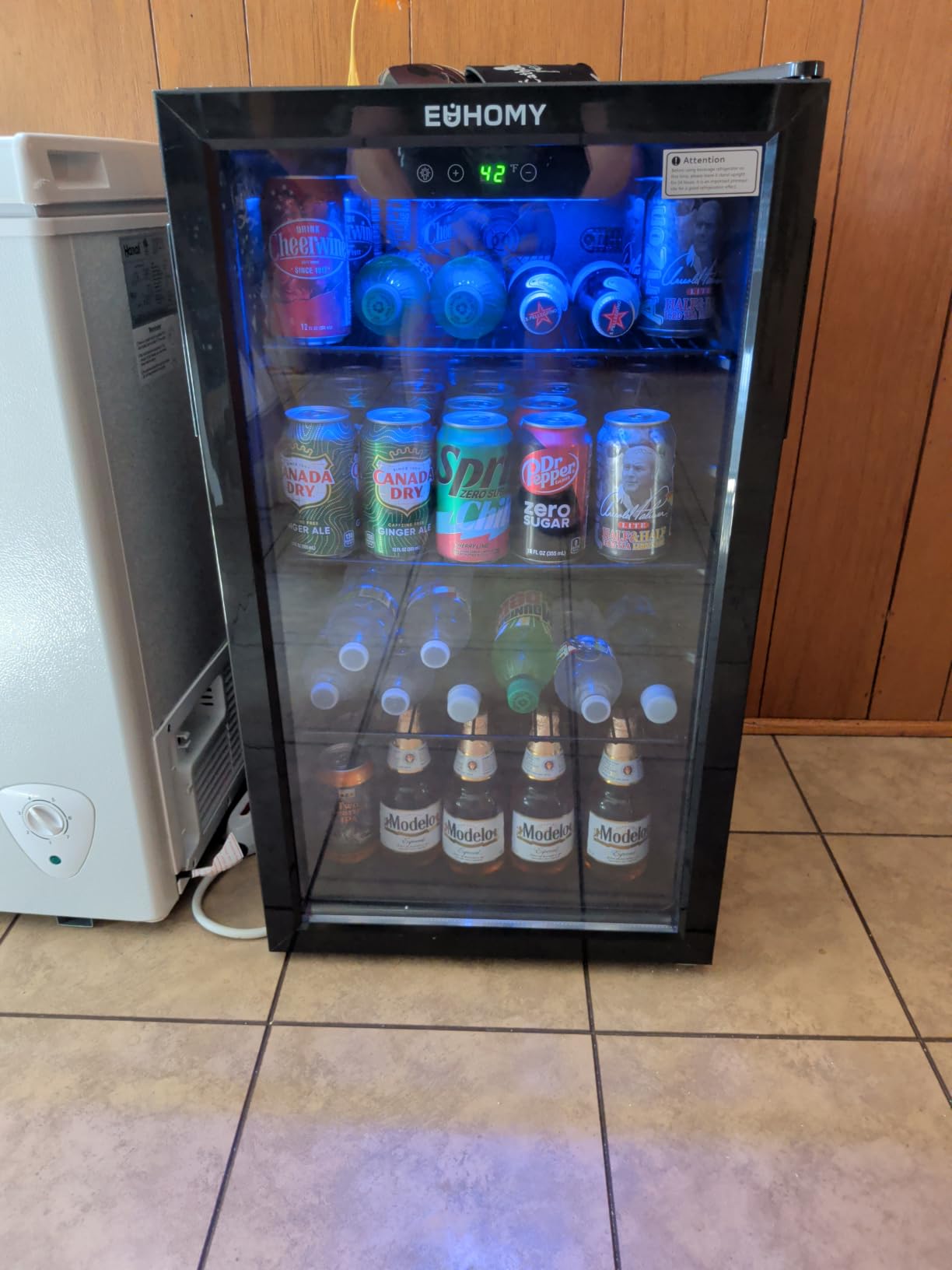 EUHOMY 48 Can Mini Fridge, 1.3 Cu.ft Beverage Refrigerator with Glass Door | 40°F to 61°F, Compressor Cooling, Digital Temperature Control, Adjustable Shelves, 38 dB, LED Light, Home Office Bar Use customer photo 2