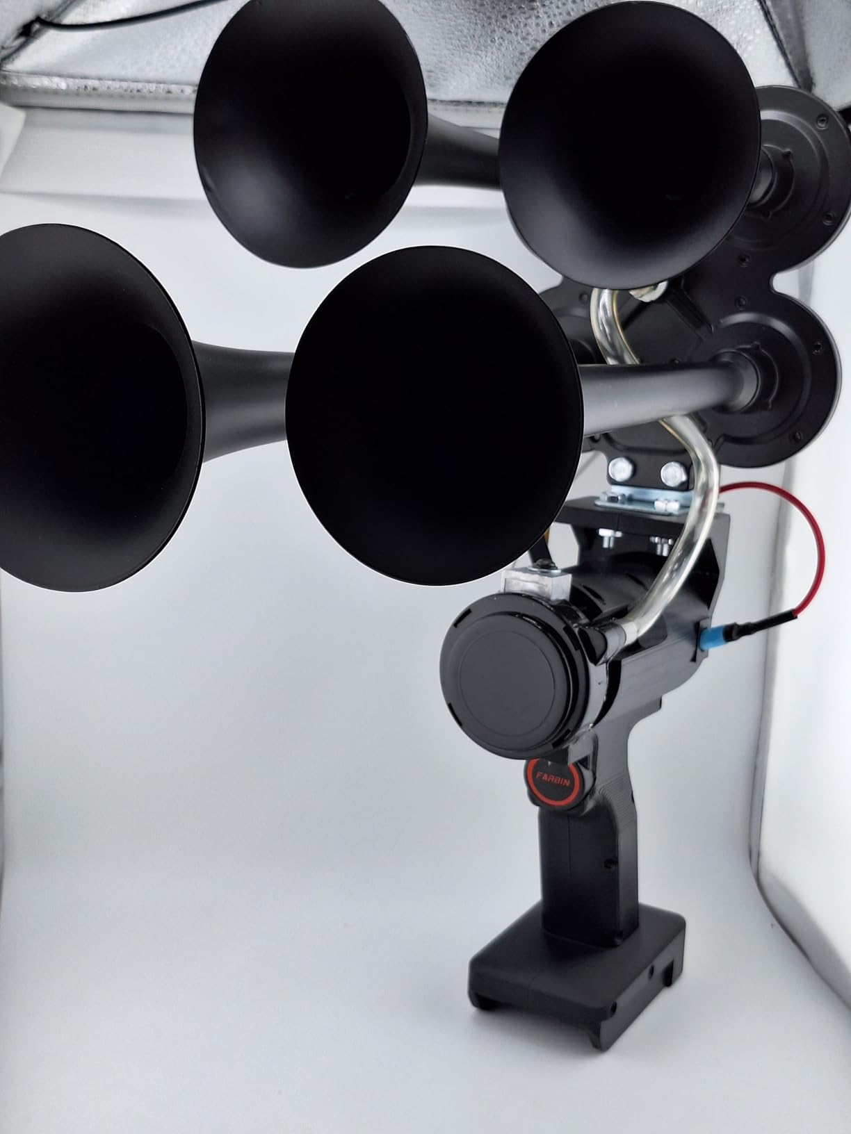 FARBIN Train Horn for Truck Loud Air Horns 4 Trumpet Horns with 6L Air Tank, 12V 178dB, 4 trumpet horn with 150 PSI 1.6 gal 12V air compressor air tank kit, with button, for Jeep SUV truck train bus customer photo 1