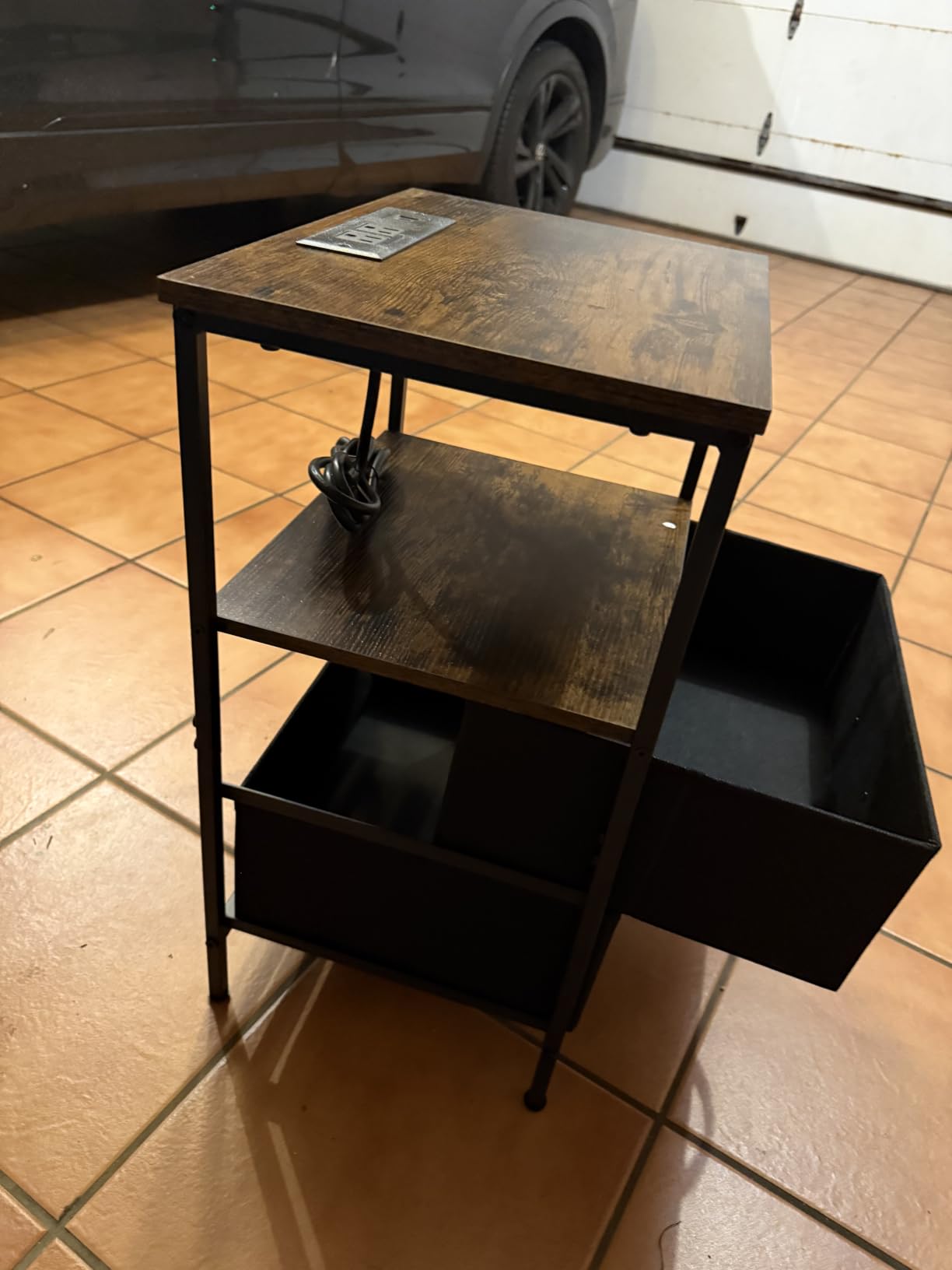 Huuger Nightstand with Charging Station, 27.6 Inch Bedside Table, Side Table | Night Stand with USB Ports and Outlets, End Table with Fabric Drawers, Night Stand with Charger Station, Rustic Brown customer photo 1