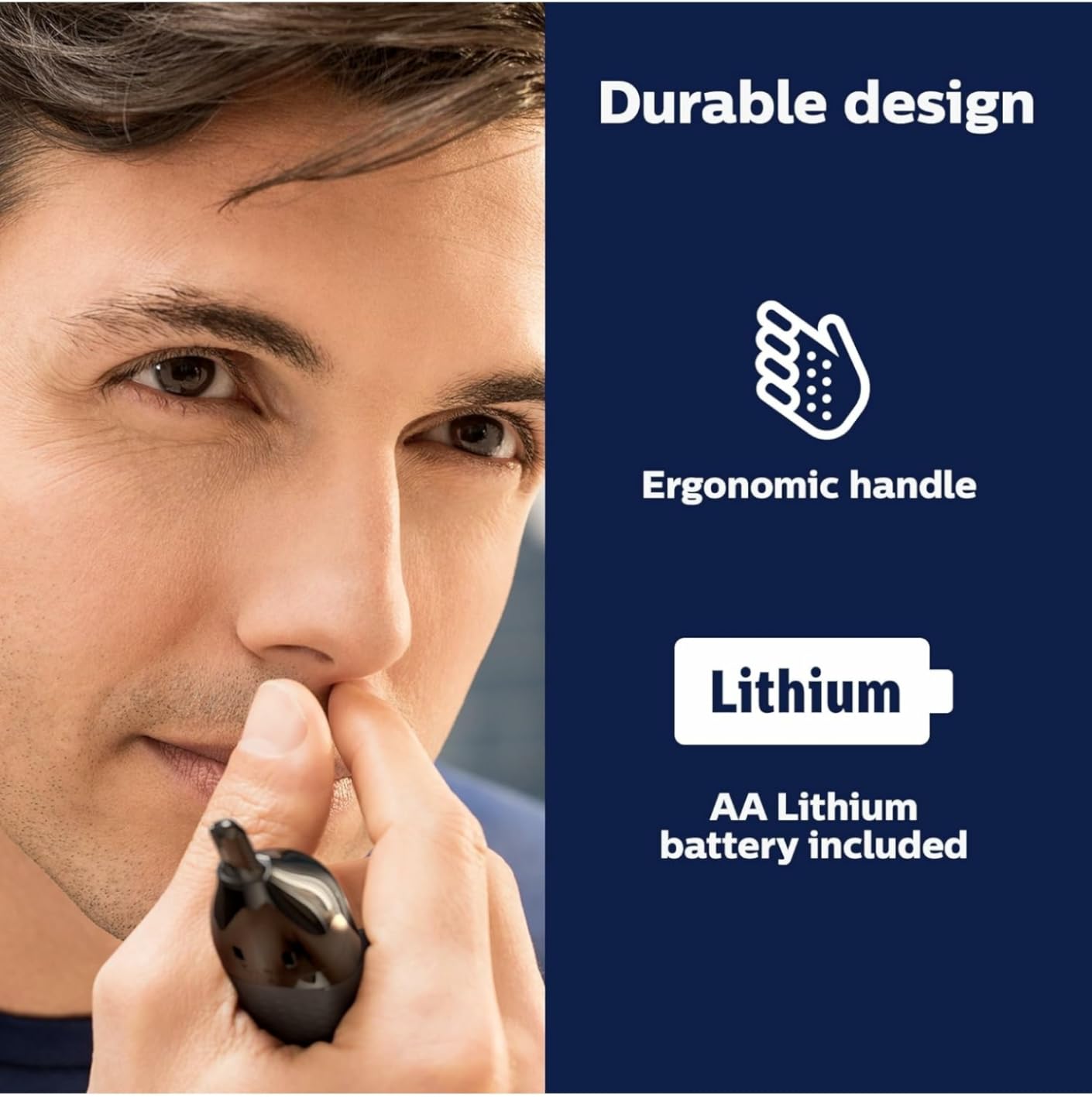 Philips Norelco Nose Trimmer 5000 for Nose, Ears, Eyebrows & Details | Protective Guard System, Dual-Sided Steel Blades, Eyebrow Combs, Rotary & Detail Trimmer, Washable, AA Battery, NT5600/62 customer photo 1