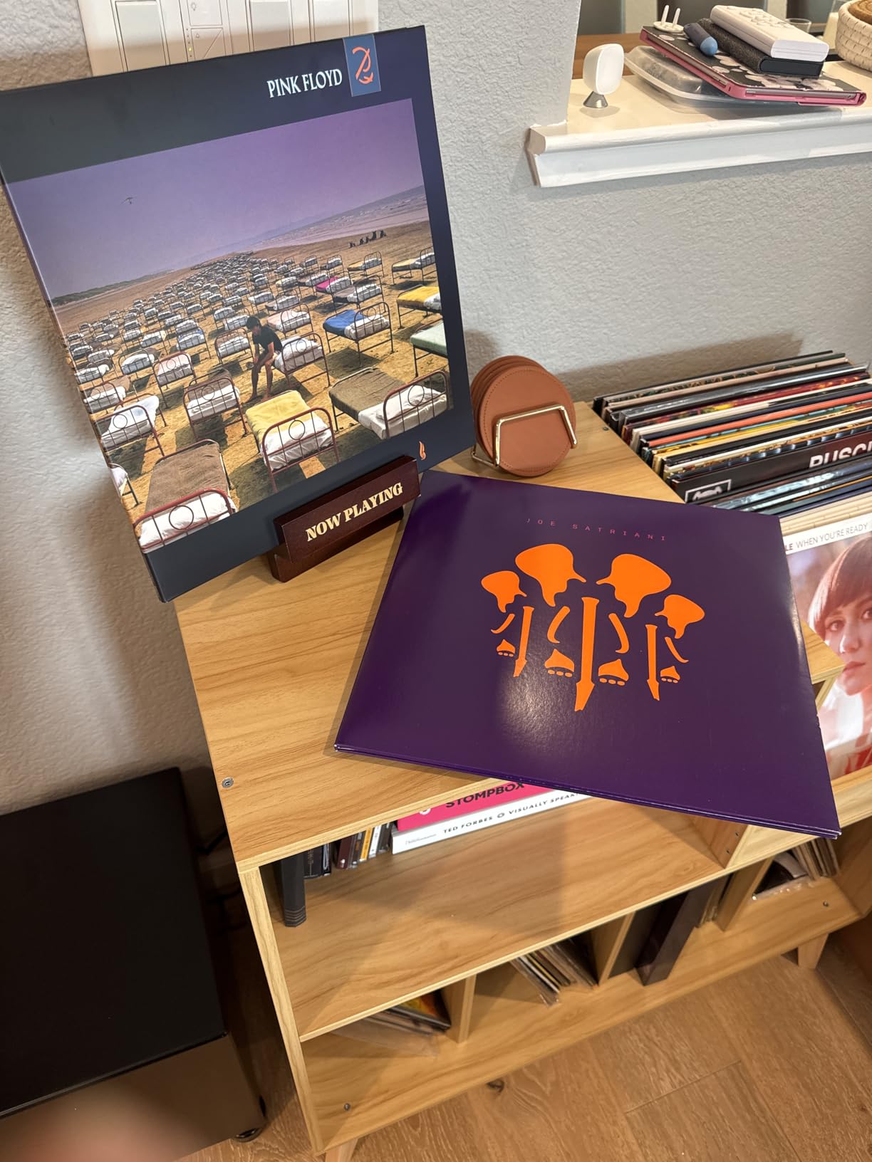 Now Playing Vinyl Record Stand: Classic Brown Wood Record Holder - Vinyl Accessories for LP enthusiasts - Home Desk Decor for Music Lovers customer photo 2